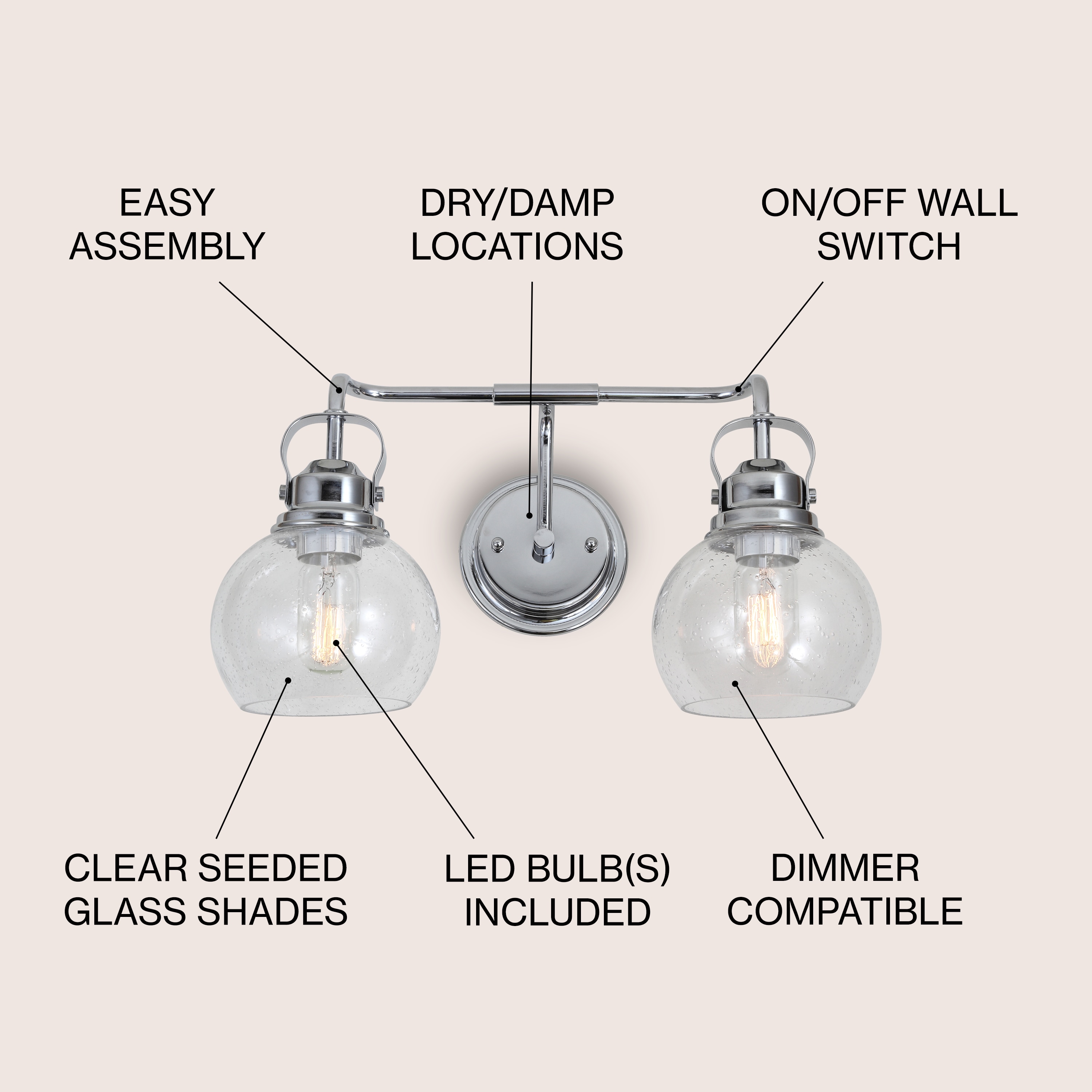 Shirley 17.5" Polished Chrome and Clear Glass 2-Light Vanity Sconce