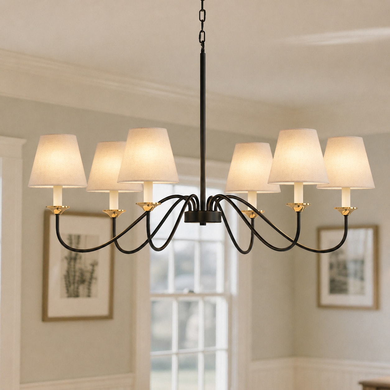 DORESshop 36.7 Inch 6 Light Farmhouse Chandelier with Linen Shades and Adjustable Chain ETL Certified