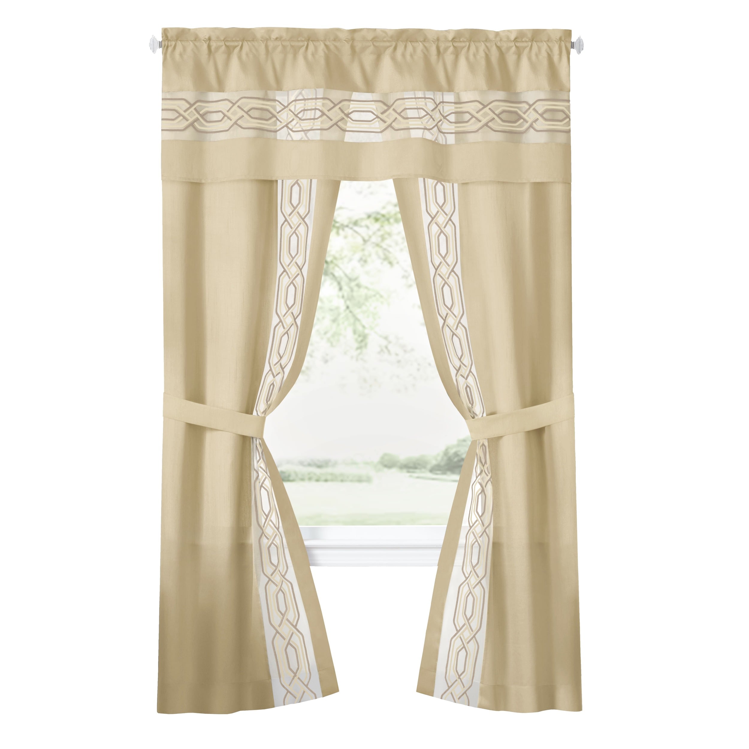 Achim PA5P63TN12 63-Inches Tan Geometric Light filtering Rod pocket Curtain panel pair