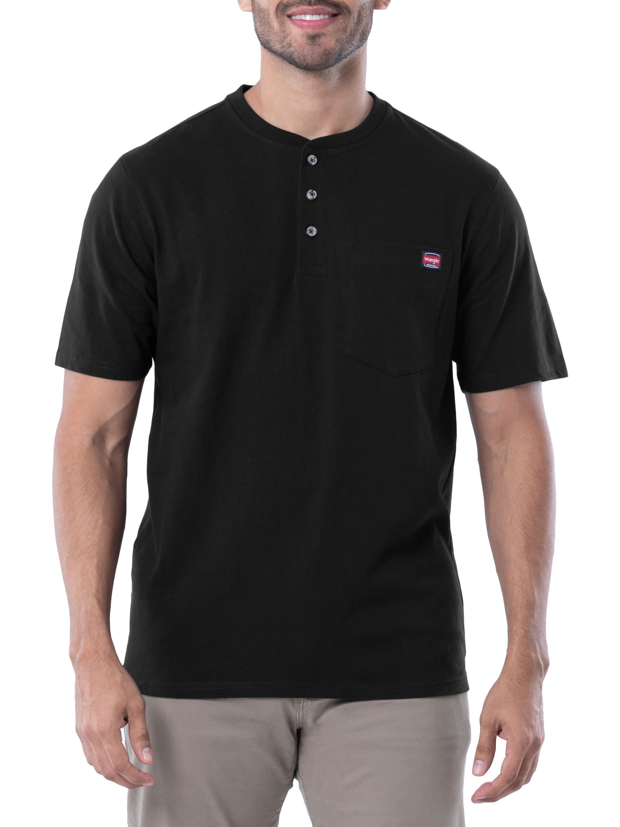Wrangler Men's SS Work Wear Henley Pocket Tee Shirt in Black | 90