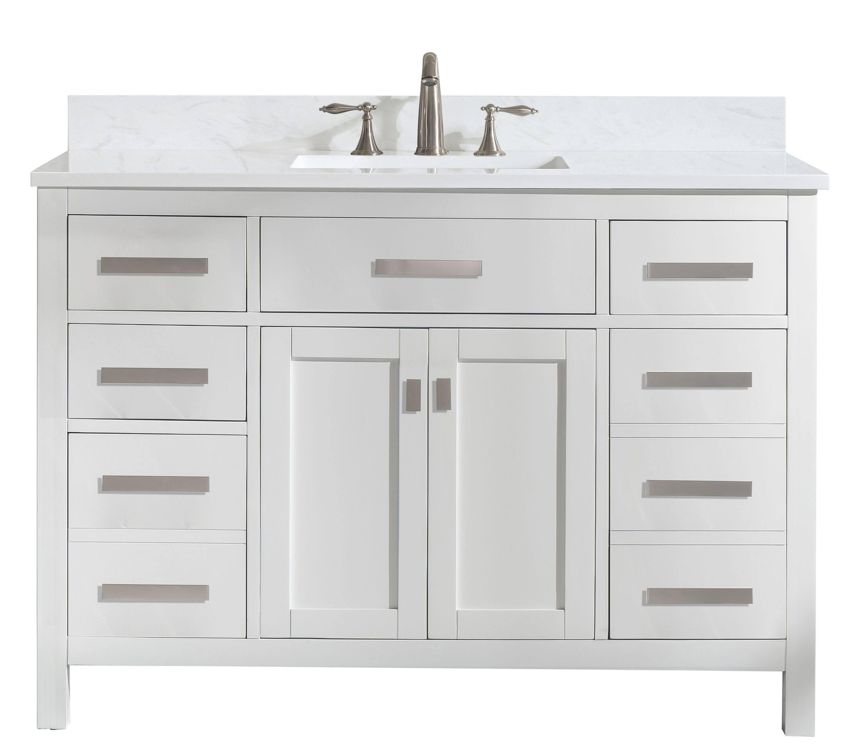 White Quartz Freestanding Single Vanity with Porcelain Sink