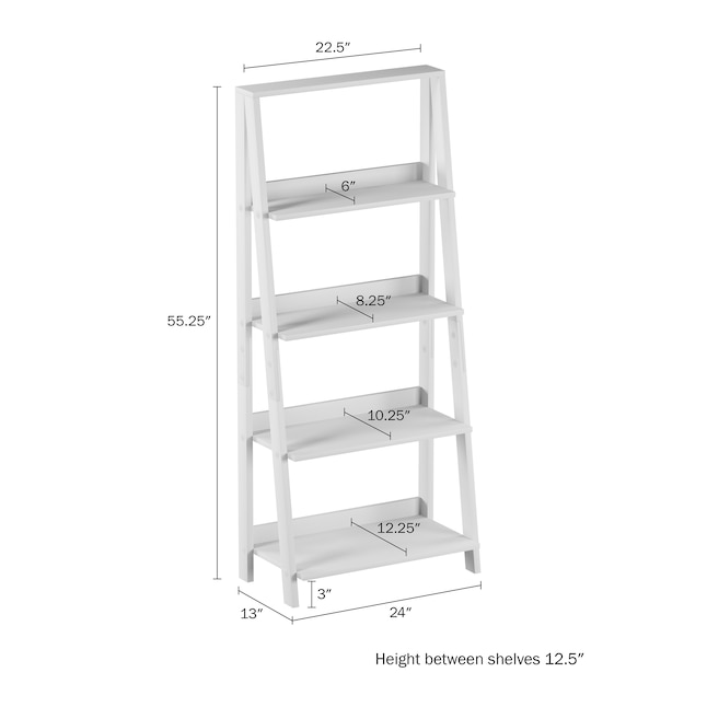 White Wood 4 Shelf Ladder Bookcase, 55 In White Wood 4 Shelf Ladder Bookcase With Open Back