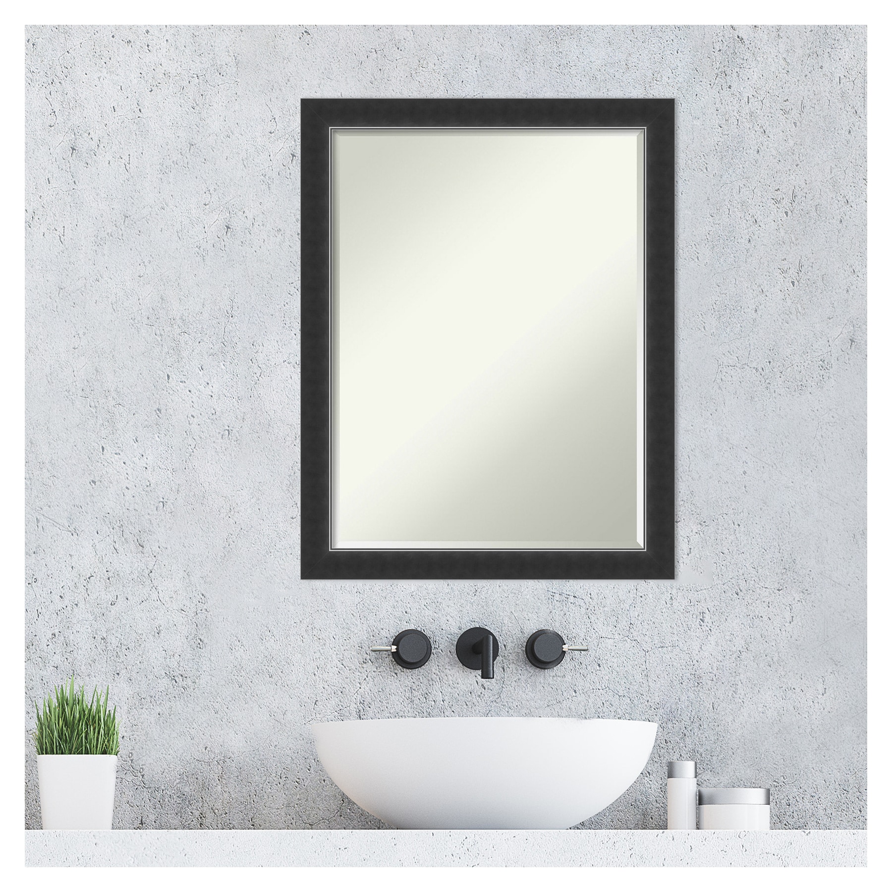 Black Wood Rectangular Bathroom Vanity Mirror