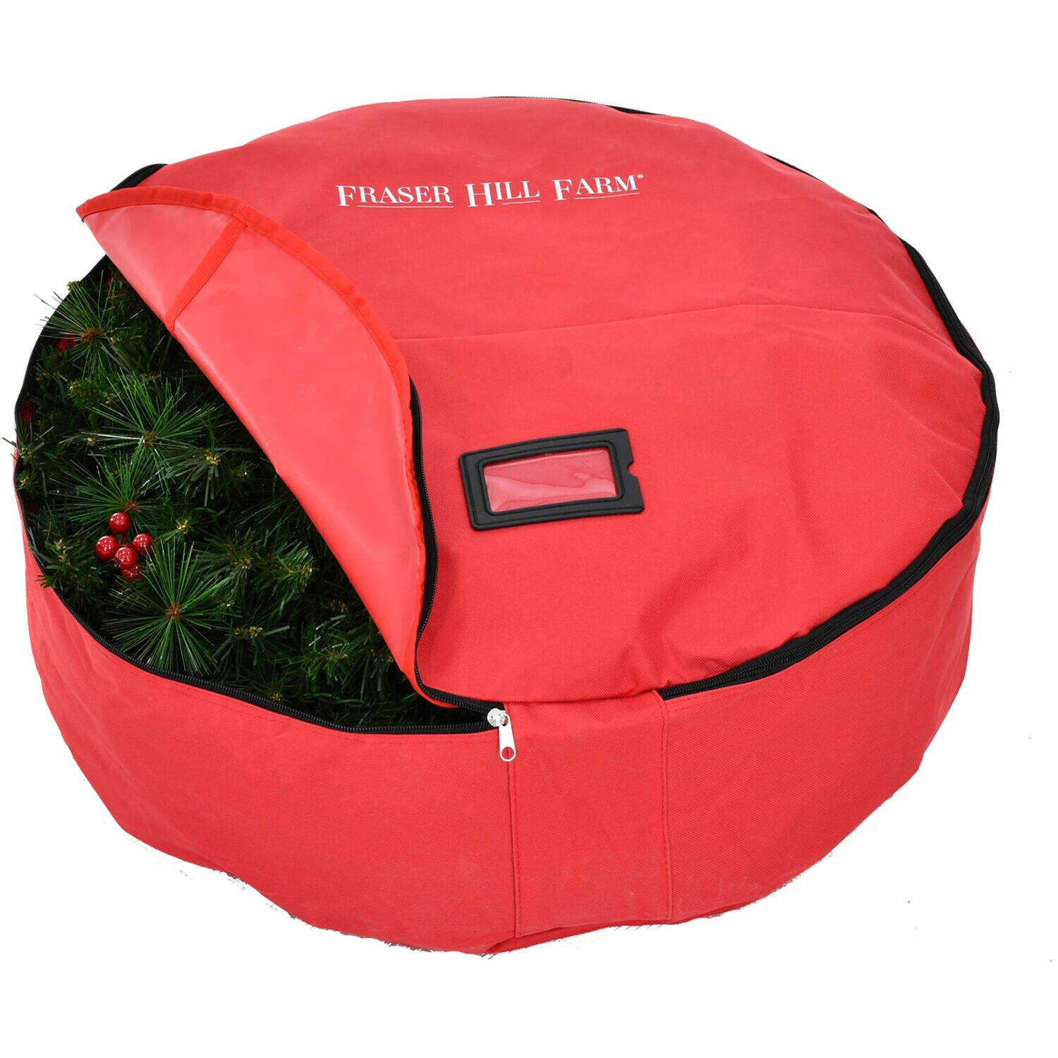 Fraser Hill Farm 30-in x 8-in Red Polyester Collapsible Wreath Storage ...