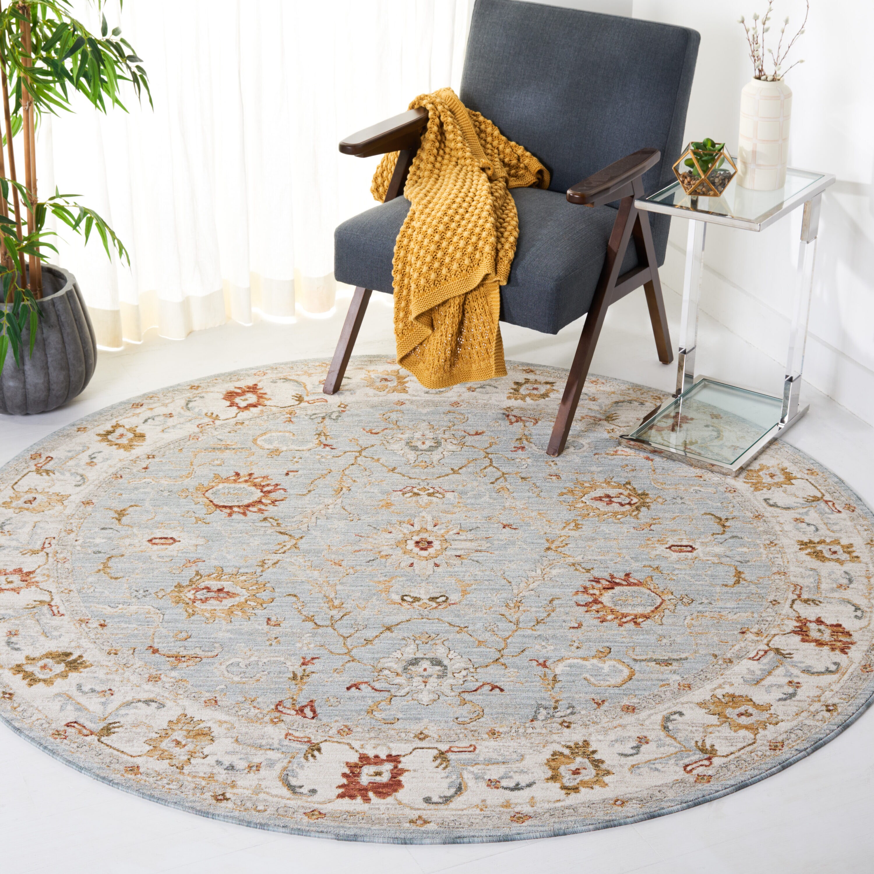 Safavieh Hamilton 102M Blue/Gold 7 x 7 Area rug in the Rugs department ...