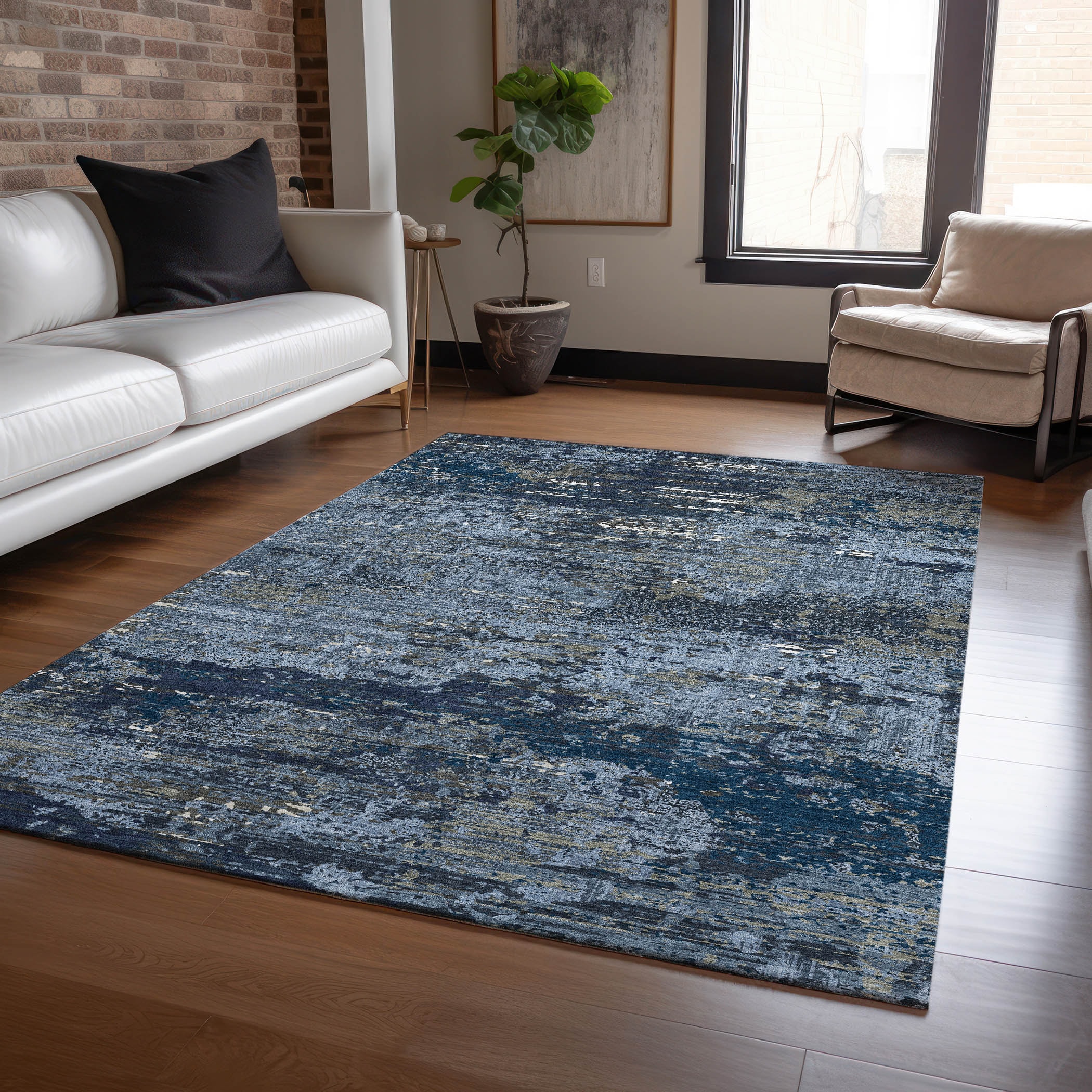 Addison Rugs ACN1394BU10X14 Chantille ACN1394BU 10 x 14 (ft) Polyester Blue Rectangular Indoor/Outdoor Geometric Machine washable Area rug
