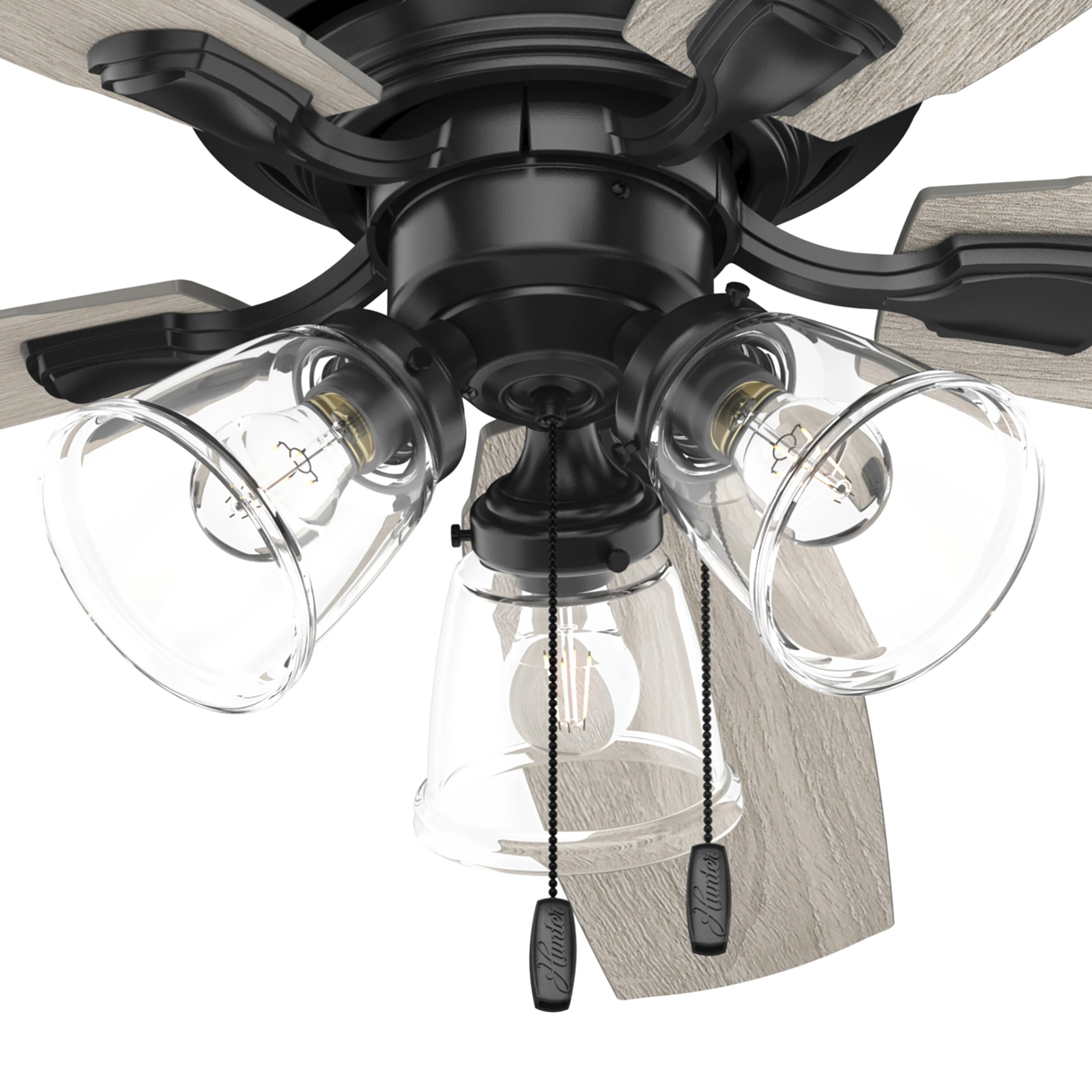 Hunter Kennewick 52 In Matte Black Led Indoor Flush Mount Ceiling Fan With Light 5 Blade At 5812