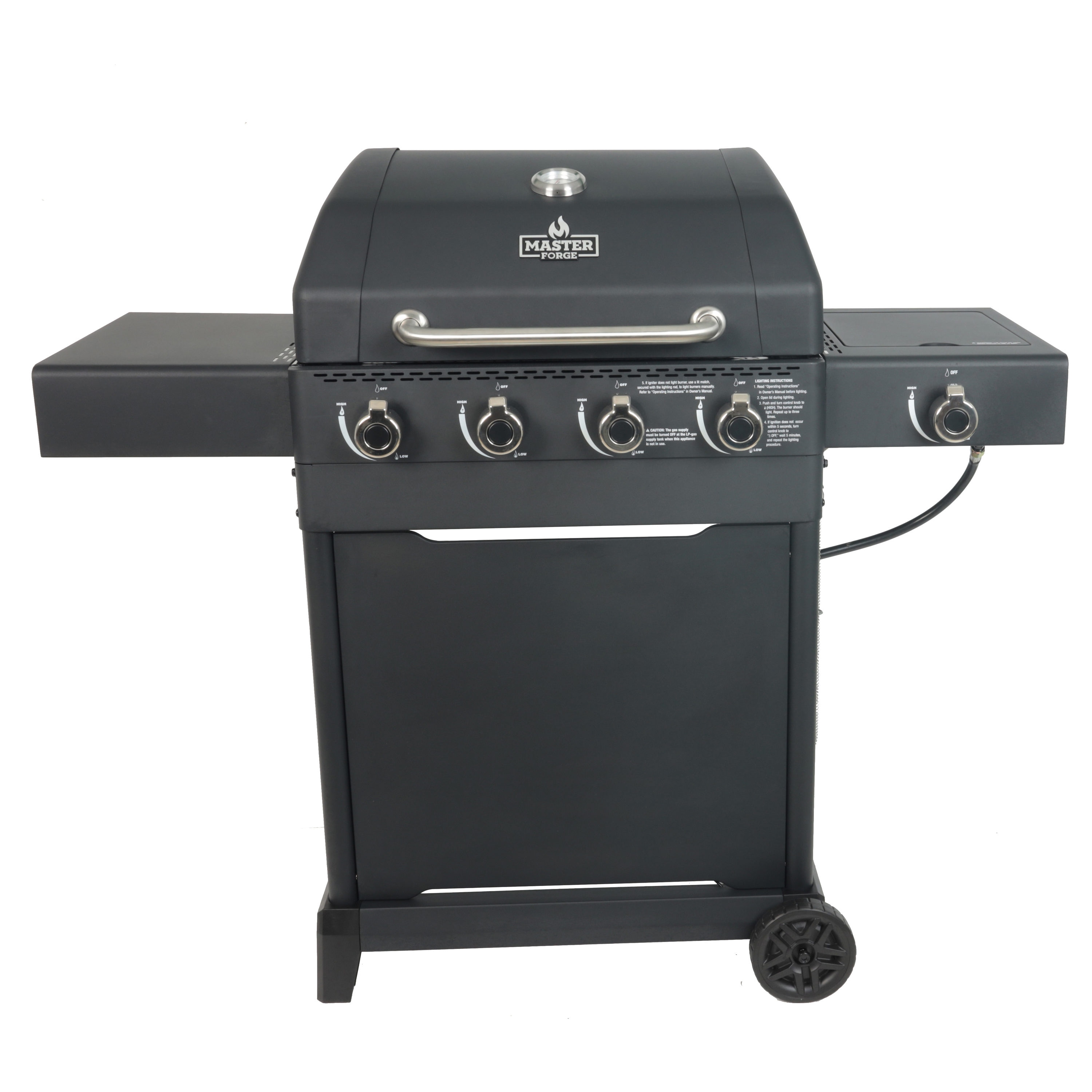 Master Forge Black/Powder Coated 4-Burner Liquid Propane Gas Grill with Side Burner in the Gas Grills at Lowes.com