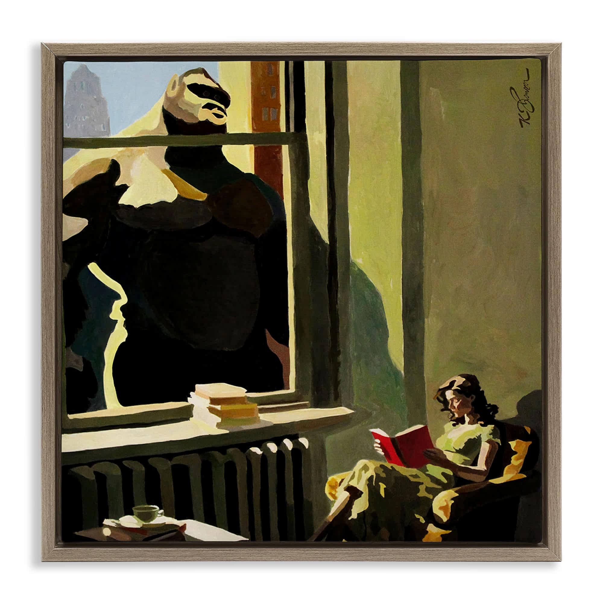 Stupell Industries BS-819-FFE-17X17 Gorilla in Window Scene Floating Frame design by Keith Thomson