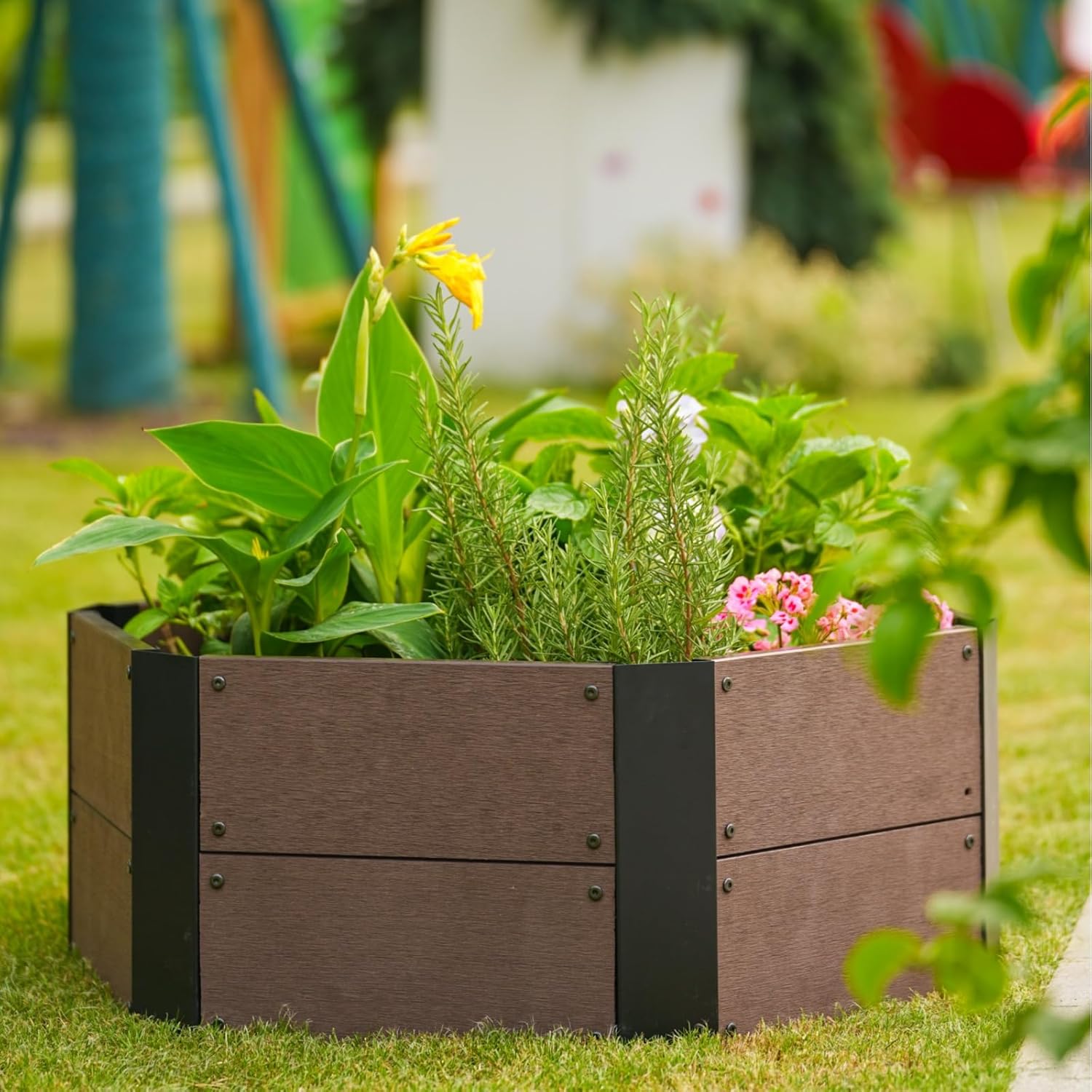 Garvee Hexagon Raised Garden Bed Kit Deep Wood Look Elevated Planter Box for Vegetables Herbs Flowers and Succulents Sturdy Plastic Easy Assembly