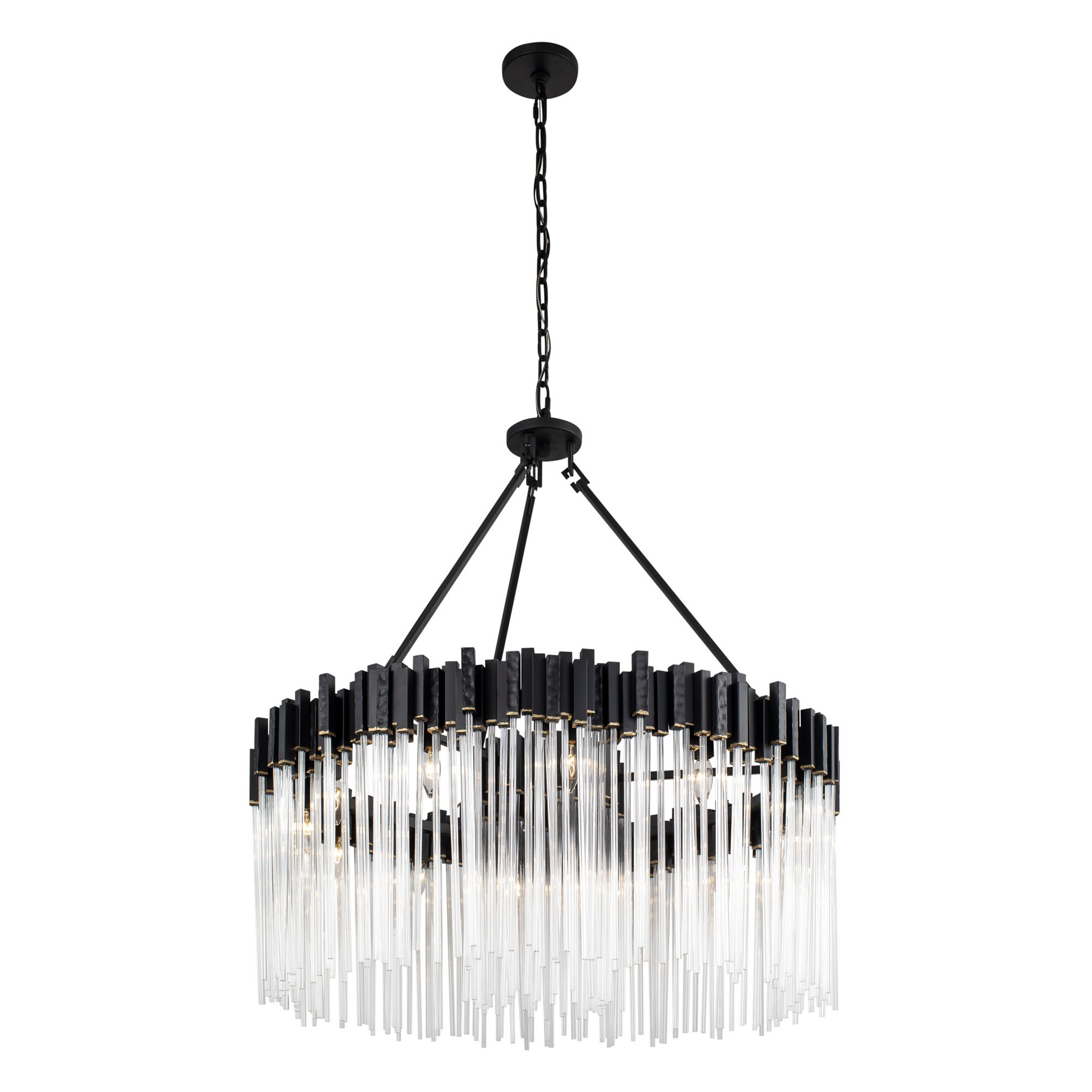 Varaluz 309P12MBFG Matrix 12 -Light Matte Black, French Gold, Clear Glam Clear glass Geometric Large Hanging Pendant light