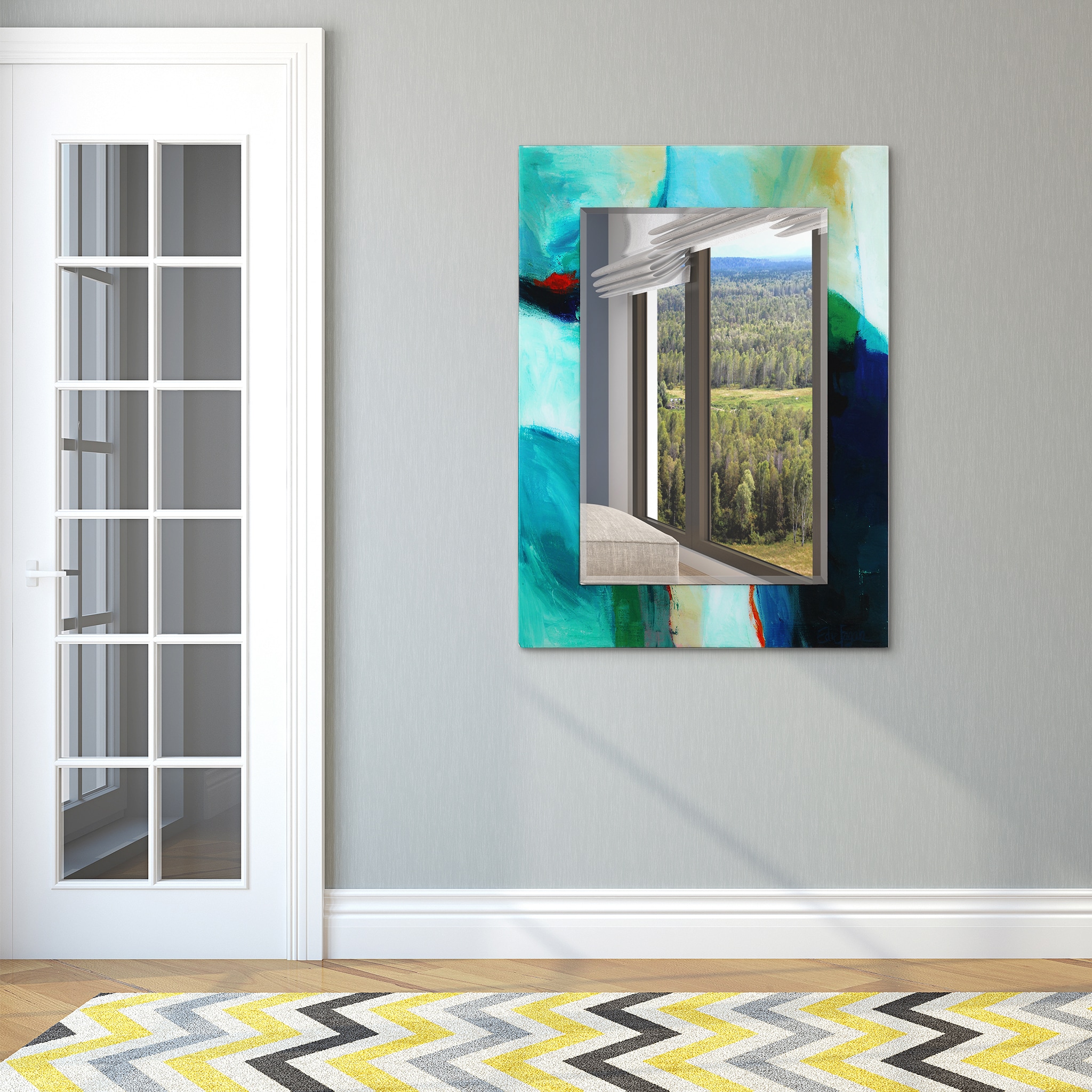 Sky Blue and Green Frameless Rectangular Vanity Mirror
