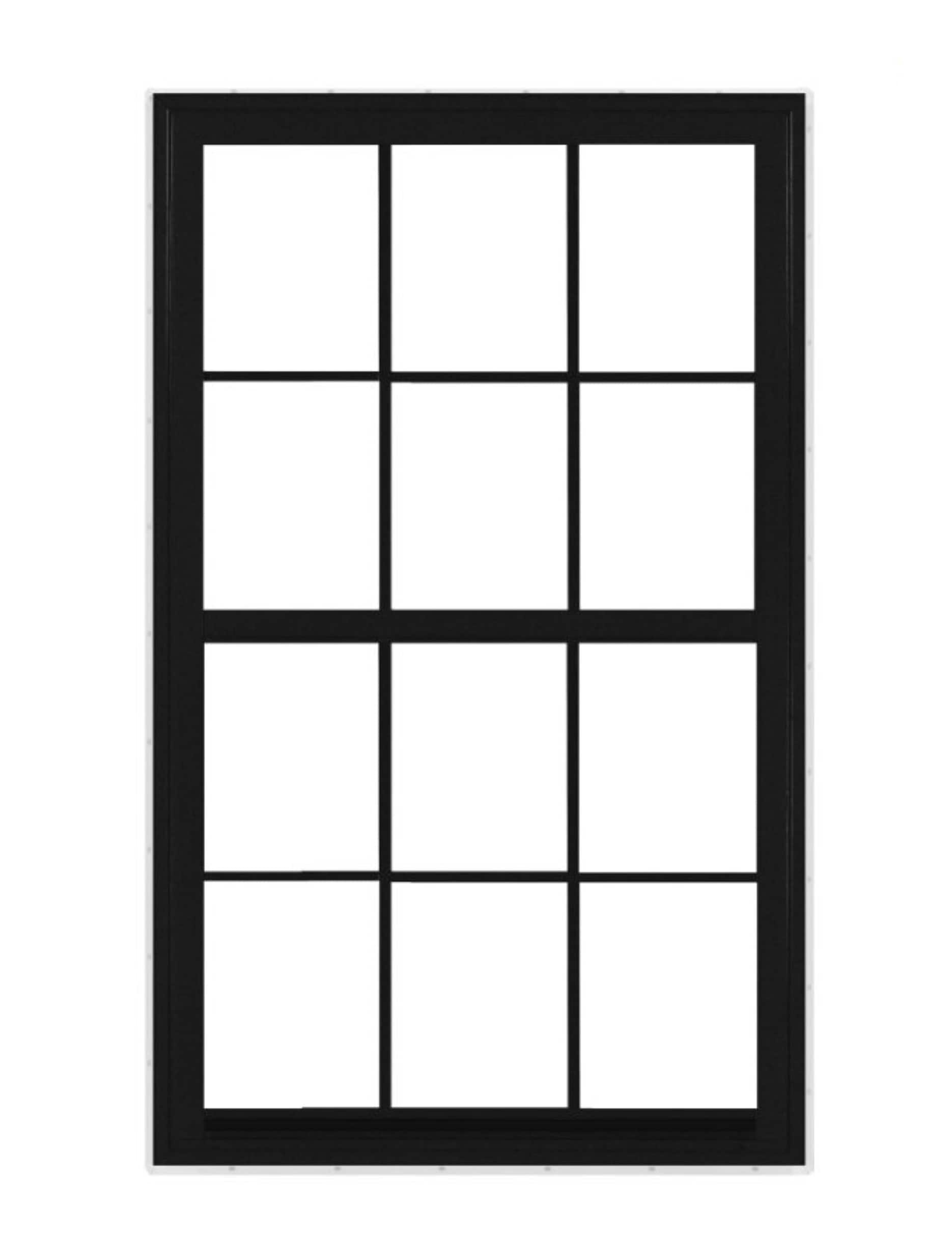 RELIABILT 32513660RBSHBLKG Series 3251 35-1/2-in x 59-1/2-in Black Exterior Vinyl New construction Single Hung Window Low-E Double Pane Glass with Grids, (Half Screen Included)