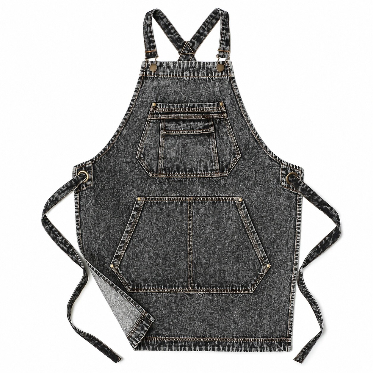 Aoibox  Cotton Denim Shop Black Tool Aprons with Pockets for Men Jean Work Aprons for Men Cross Straps and Adjustable L