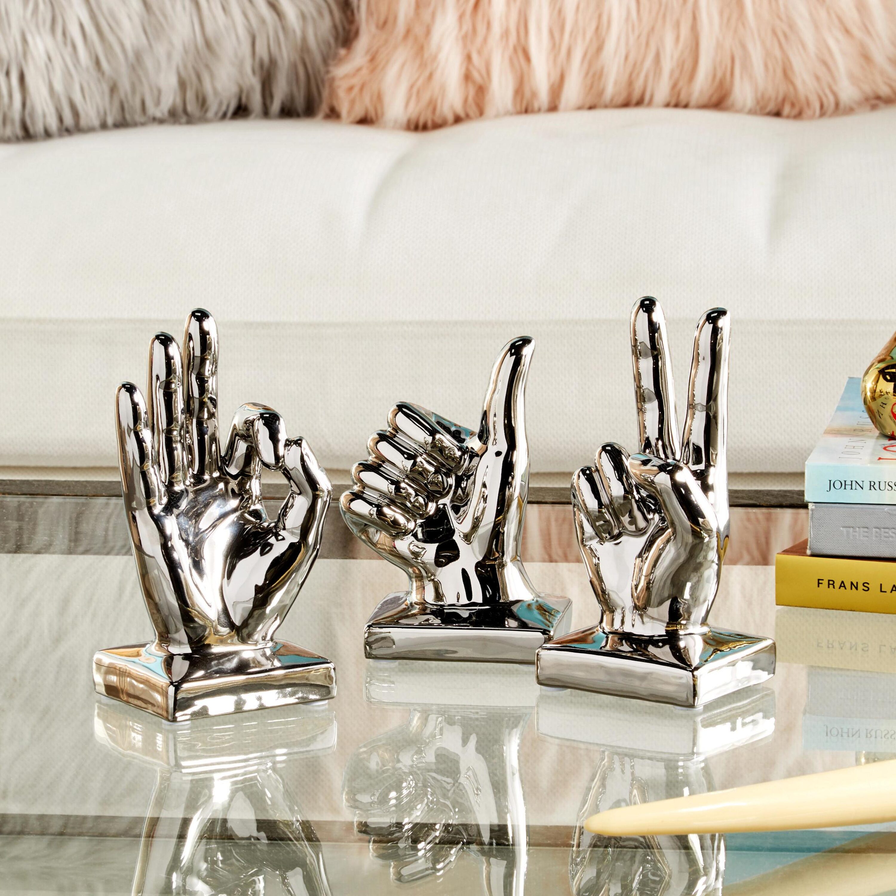 CosmoLiving by Cosmopolitan 96764 3-Pack Silver Porcelain Modern Sculpture