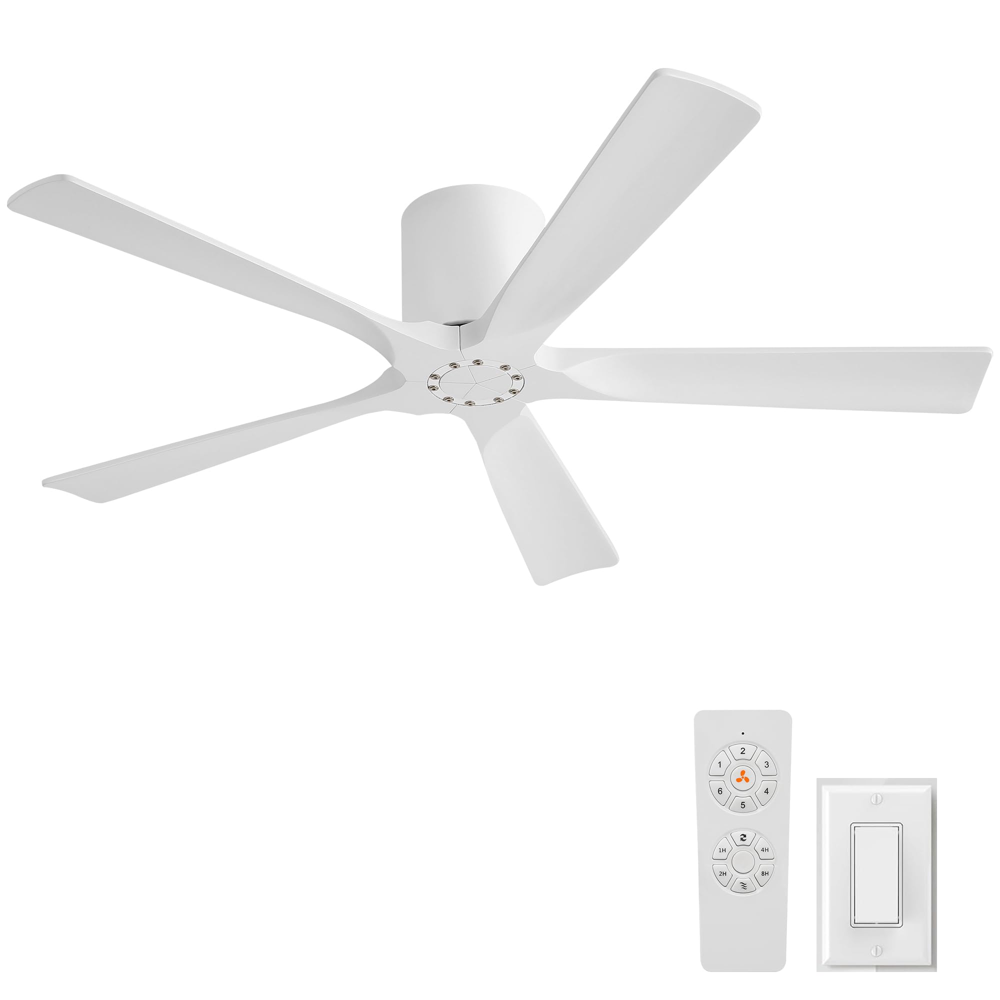Yichuhaoxi  52 Inch Flush Mount Ceiling Fan with 5 Solid Wood Blades 6 Speed Reversible DC Motor Noiseless Low Profile Fan for Bedroom Living