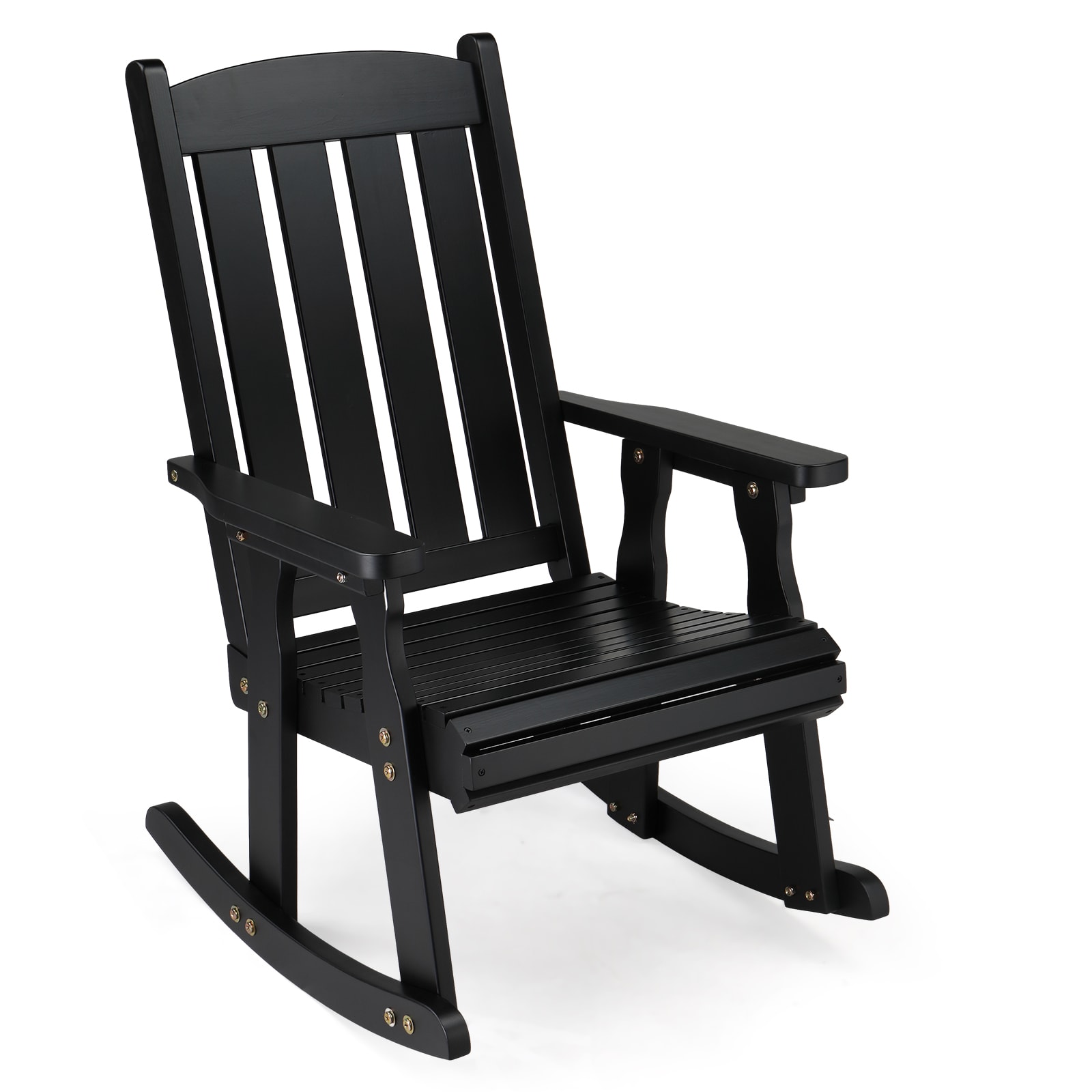 VINGLI LS-G56001221 Heavy Duty 600 LBS Wooden Rocking Bench with Comfortable Backrest Black