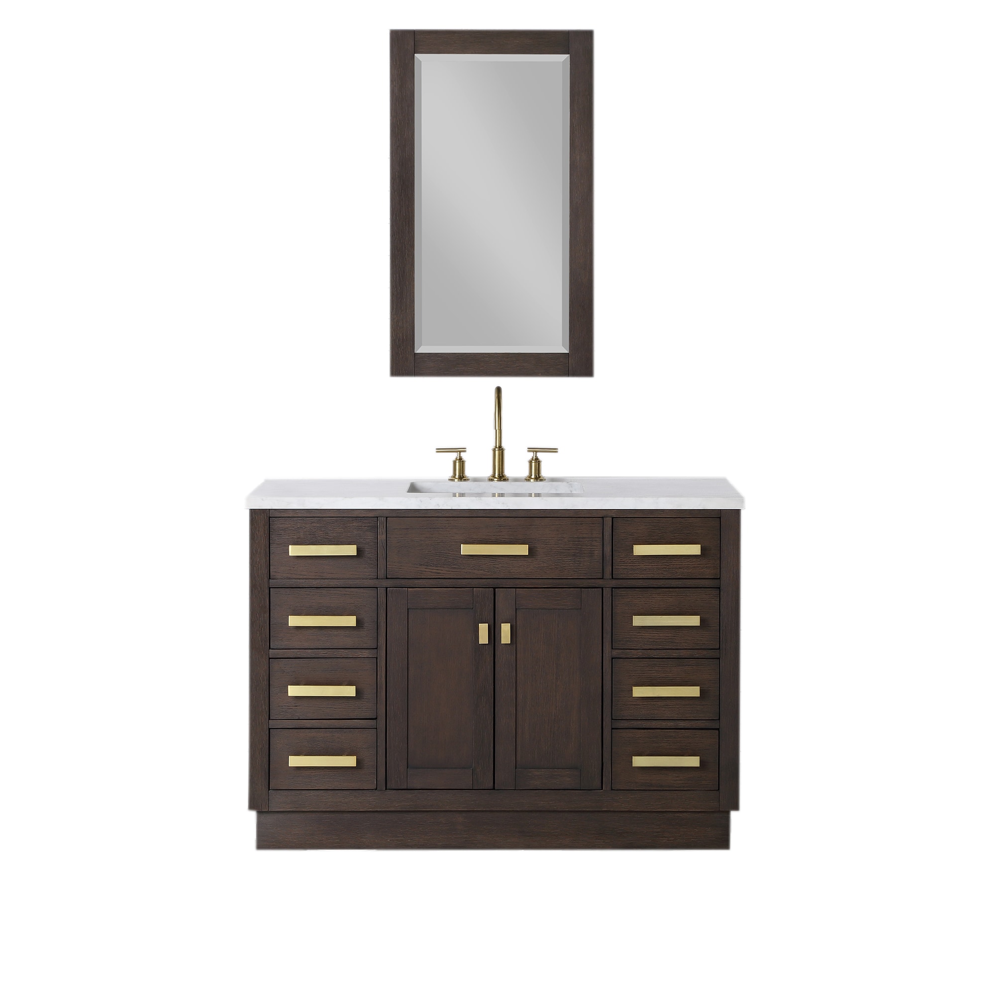 Water Creation CH48D-0614BK Chestnut 48-in Brown Oak Undermount Single sink Bathroom Vanity with White Natural marble Top (Mirror Included) (Faucet Included)