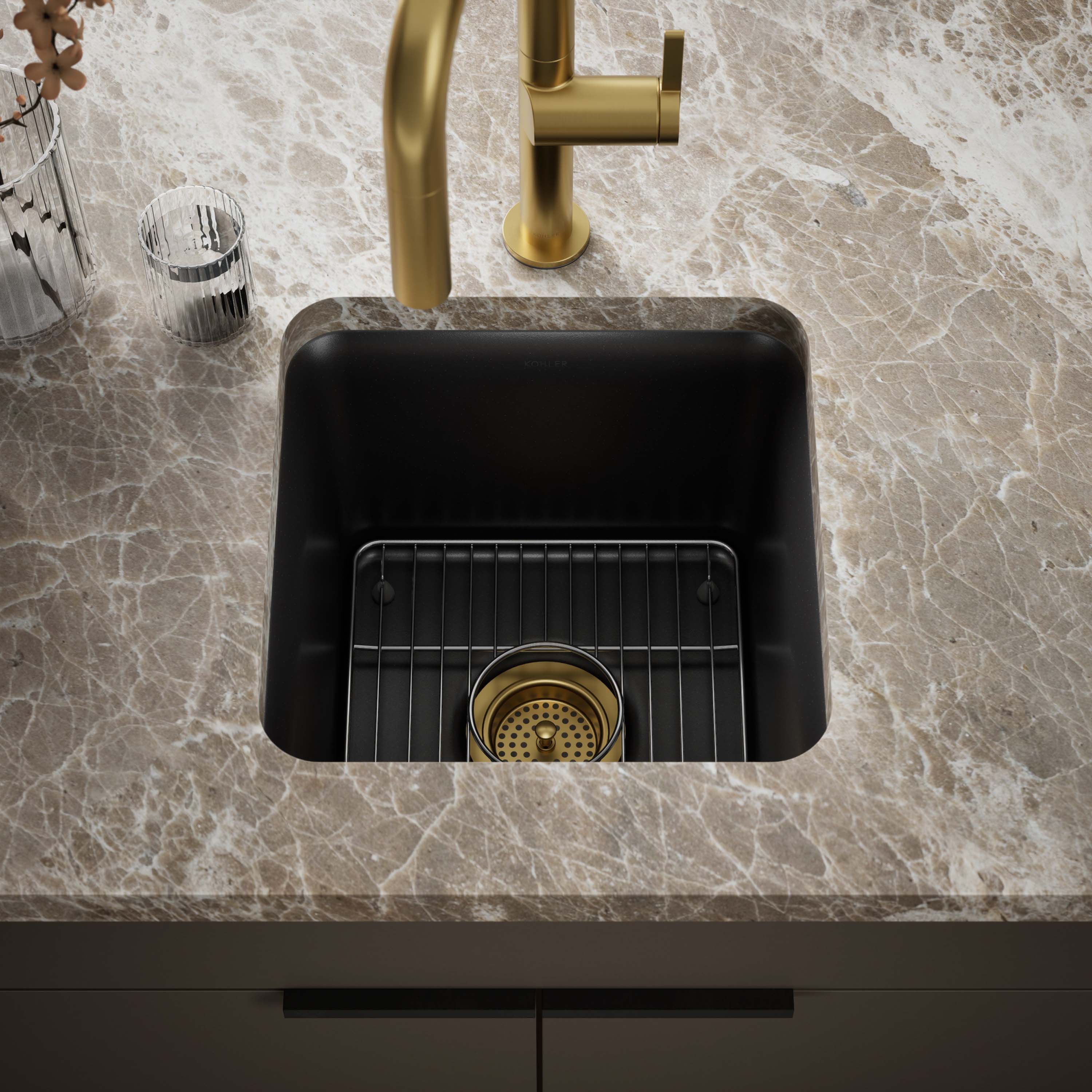 KOHLER K-8223-CM1 Cairn Undermount 15.5-in x 15.5-in Composite Single bowl Kitchen Sink