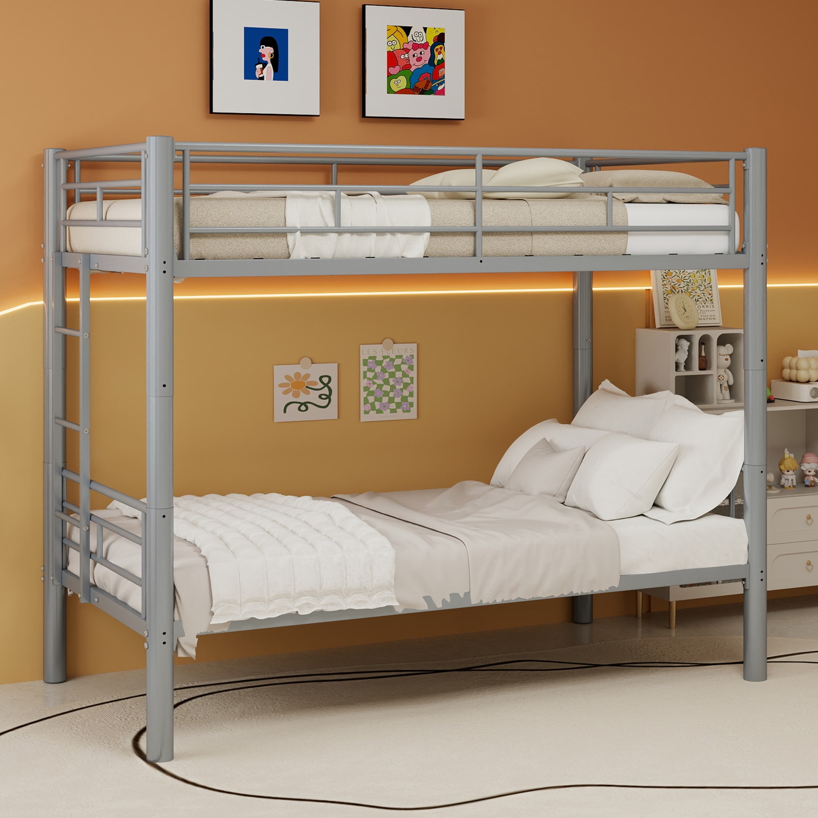 Boho Havens - Twin Convertible Metal Bunk Bed Frame Heavy Duty Iron Build Detachable into Two Bed...