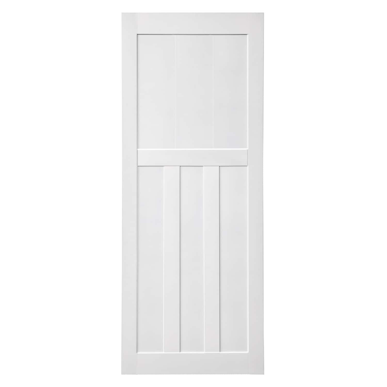 SINOFURN SYB590044WT 32-in x 80-in White Prefinished Wood Solid core Single Bypass Barn Door (Hardware Not Included)