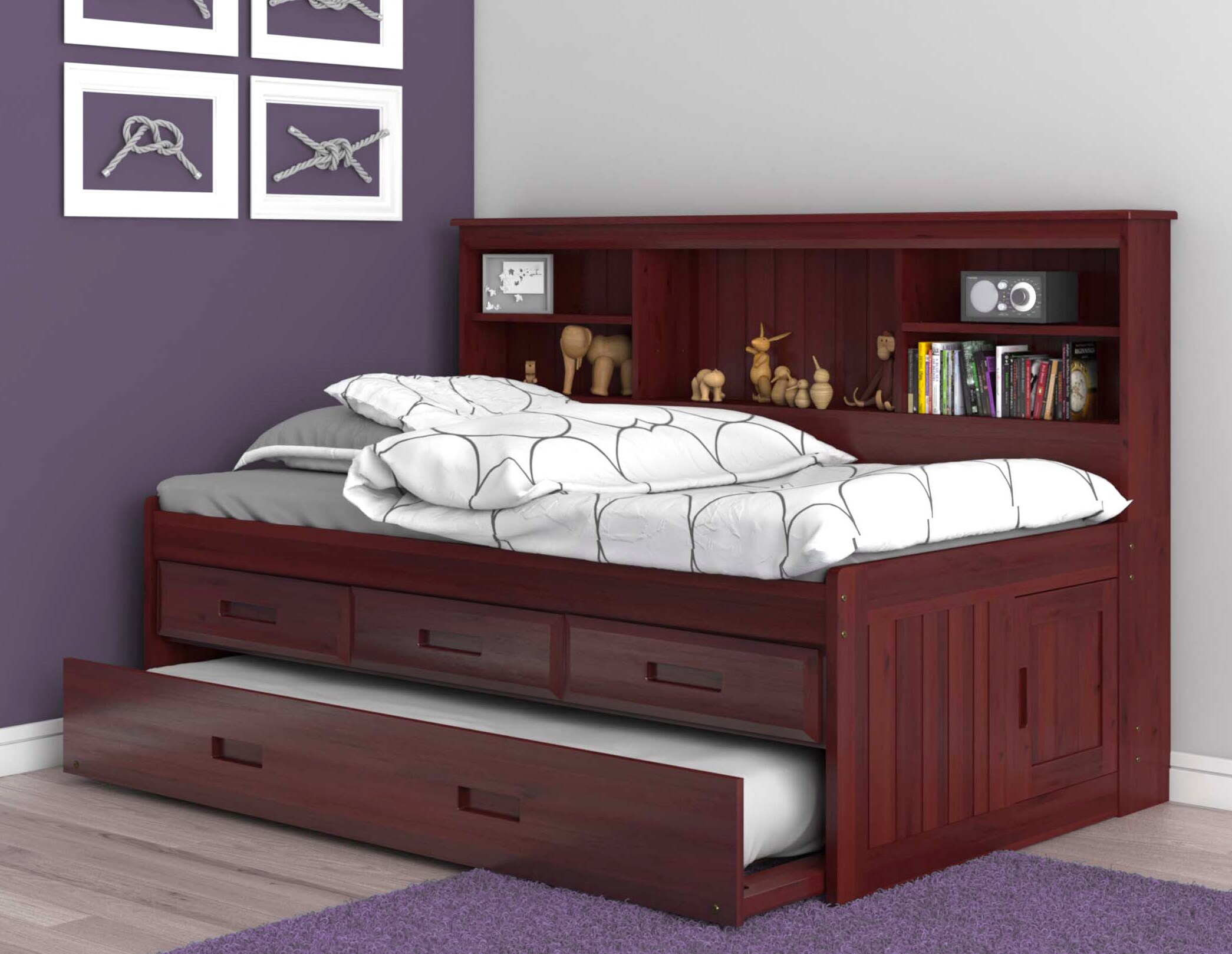 OSHOME 82822K3-22 Rich Merlot Twin Wood Daybed Bed with Storage