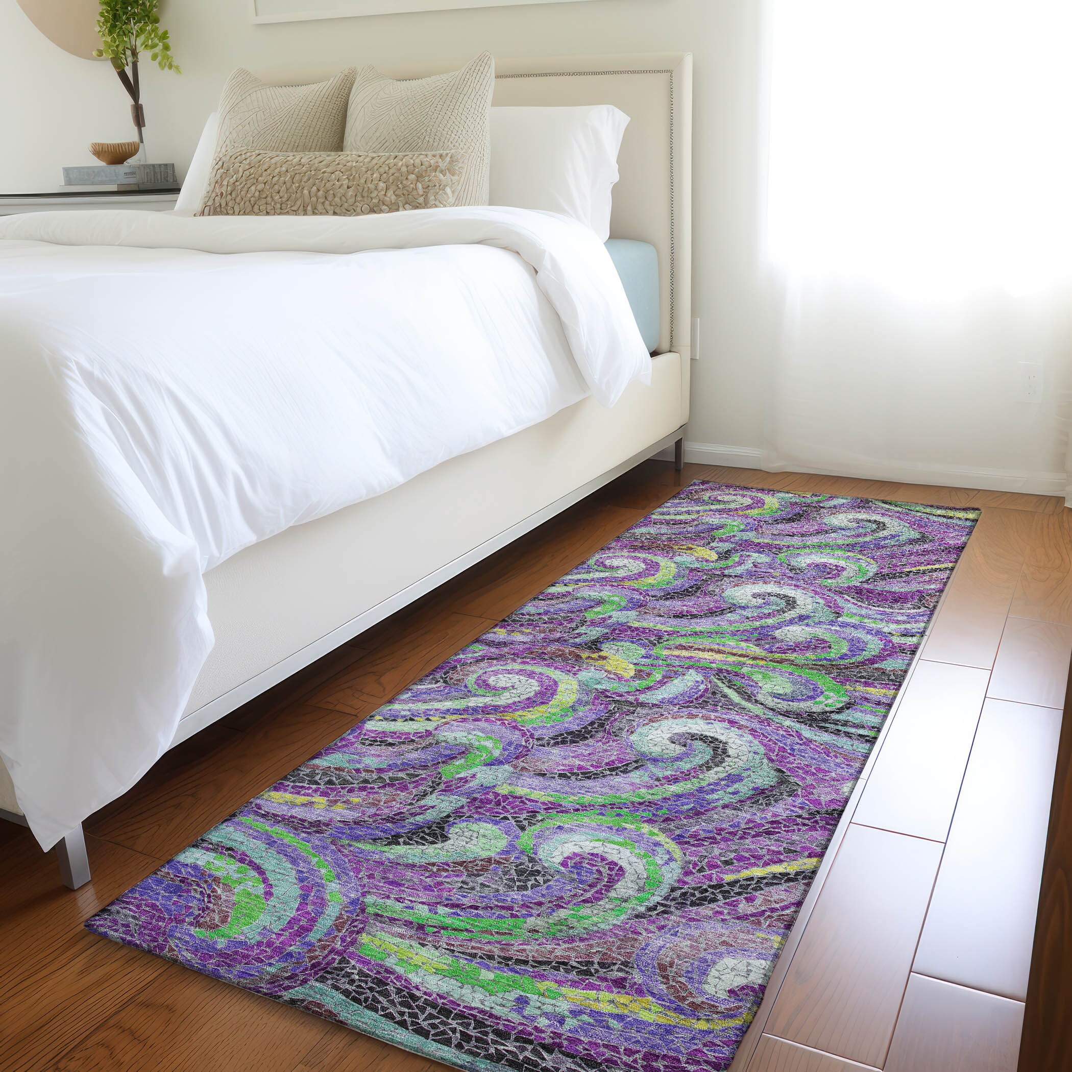 Addison Rugs AMF193PP2X8 Mayfield AMF193PP 2 x 7 (ft) Loomed Polyester Purple Rectangular Indoor Geometric Machine washable Area rug
