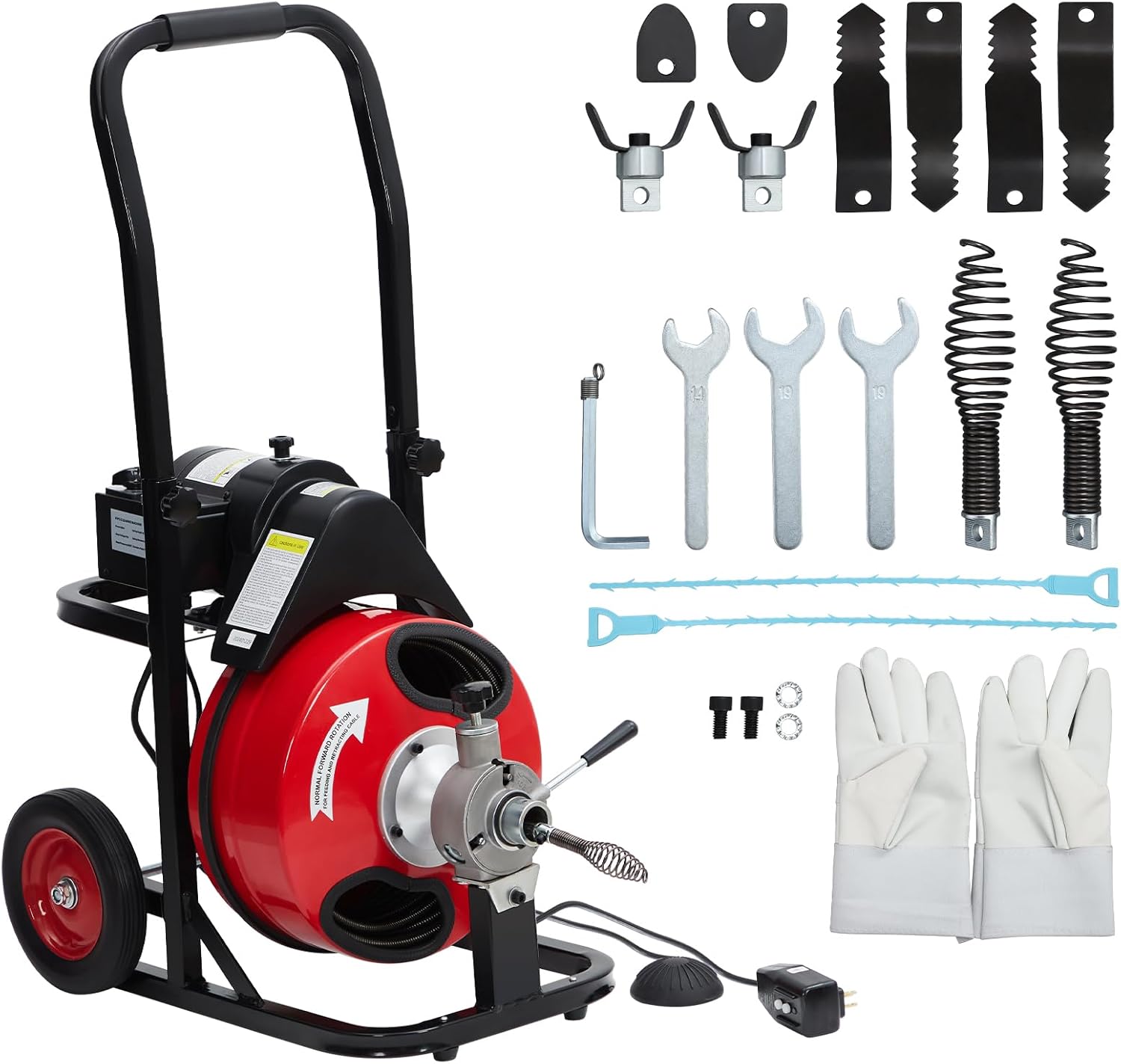 GAOMON Automatic Drain Cleaner Machine 30m 10mm Cable 370W with Wheels Sewer Snake Auger 8 Cutting Heads Air Activated Foot Switch for 1 to 4 Inch Pipe #KXO37GE092P10