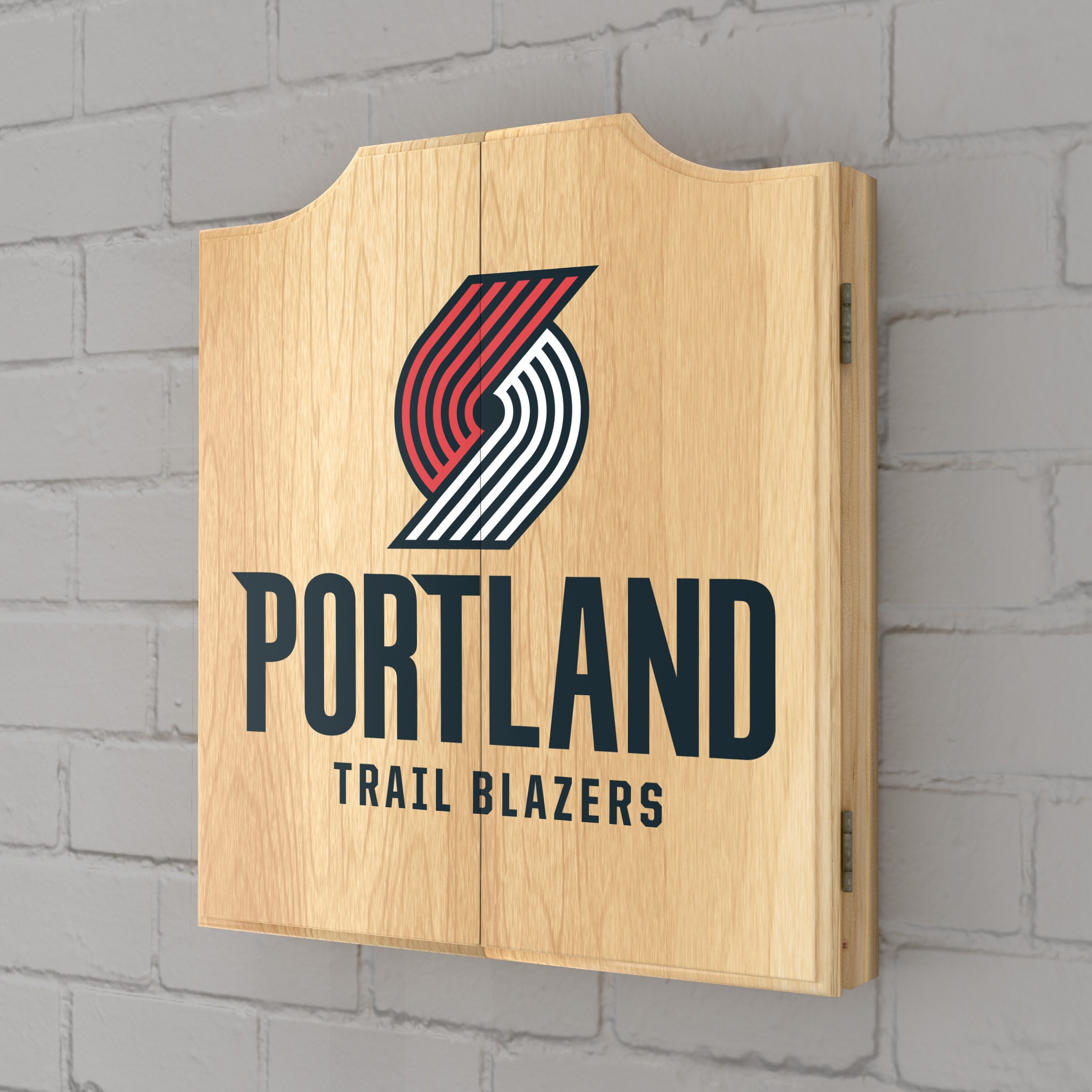Portland Trail Blazers Wood Dartboard Cabinet Set with Scoreboard