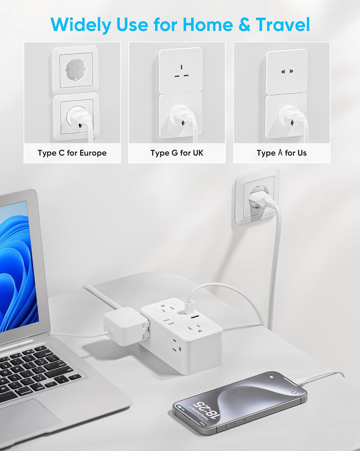 LENCENT US to Type G Travel Plug Adapter with 6 AC Outlets 4 USB Ports ...