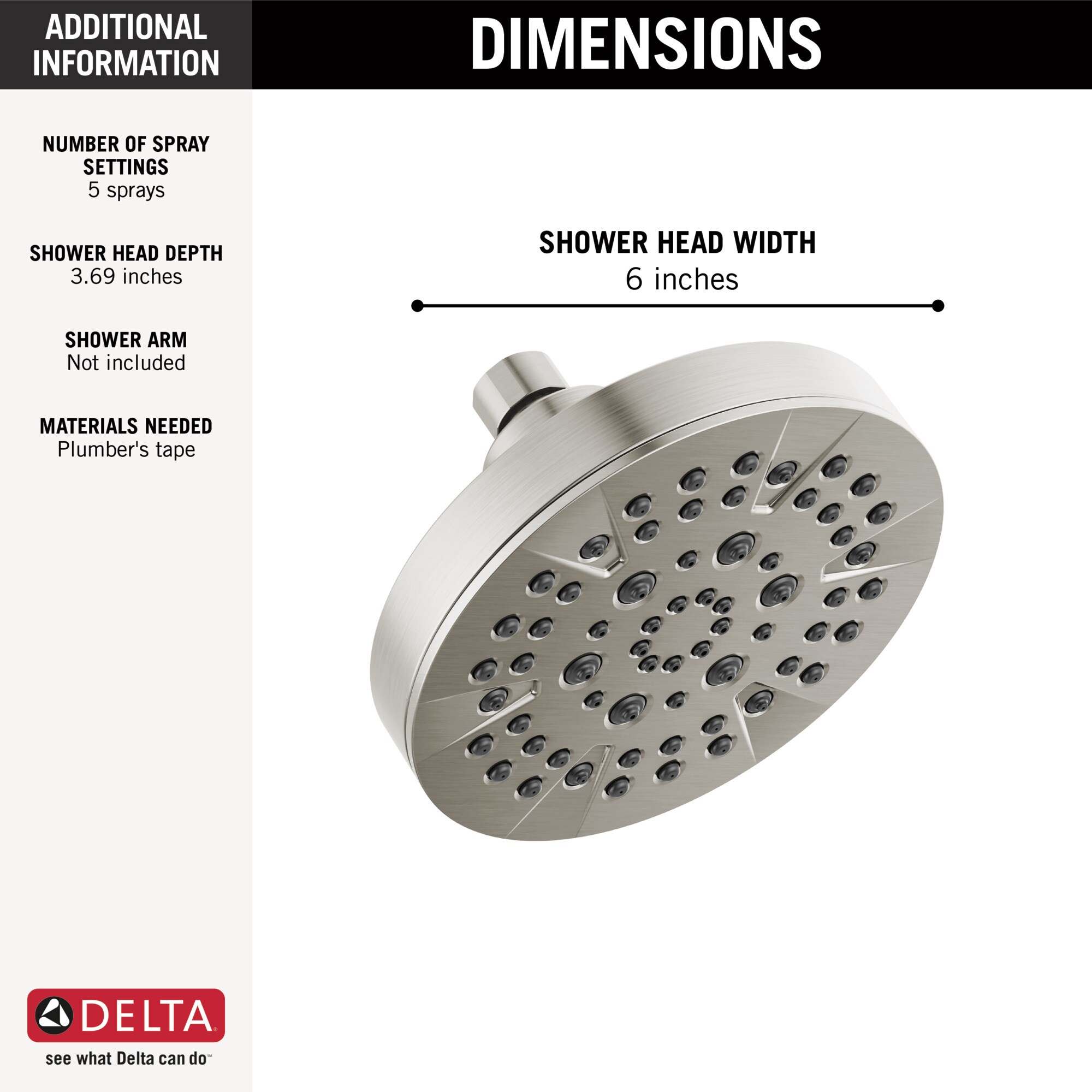 Delta Saylor Stainless Round Fixed Shower Head 1.75-GPM (6.6-LPM