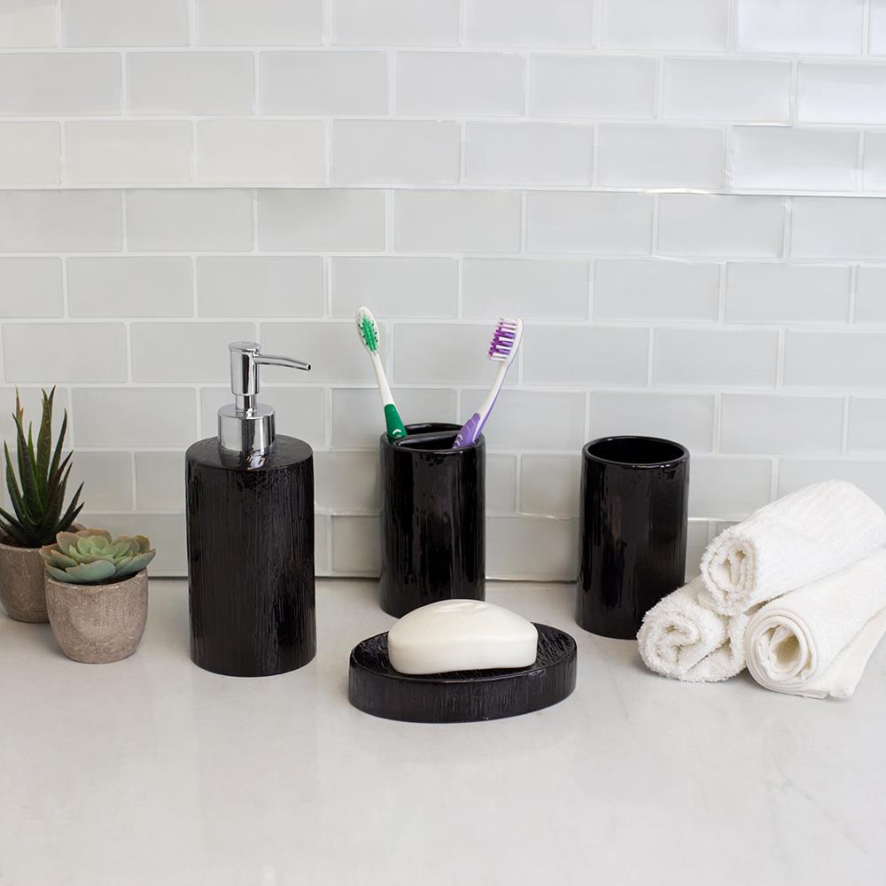 Home Basics 4-Piece High Gloss Textured Ceramic Modern Bath Accessory ...