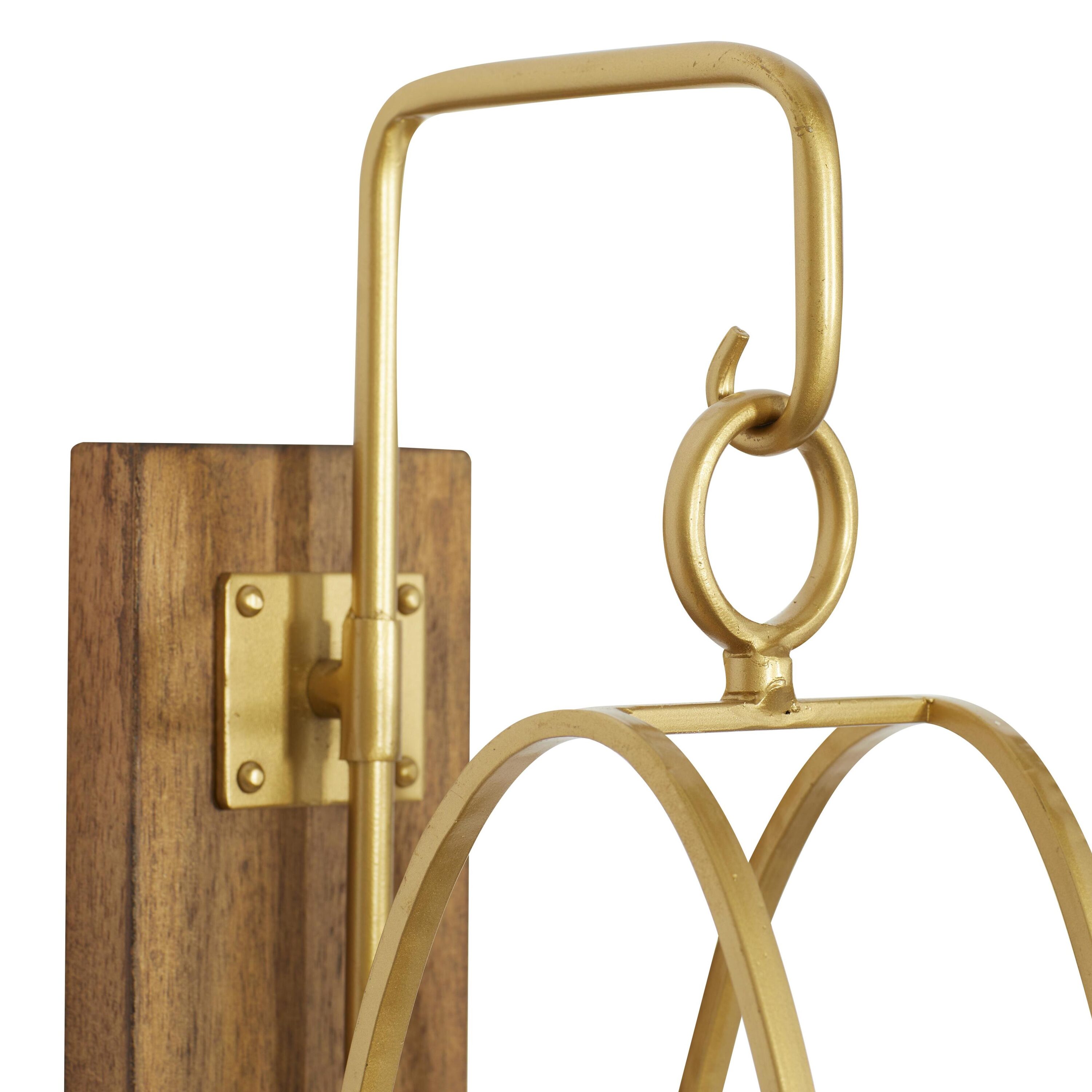 Tall Rustic Wood and Gold Metal Pillar Candle Lantern