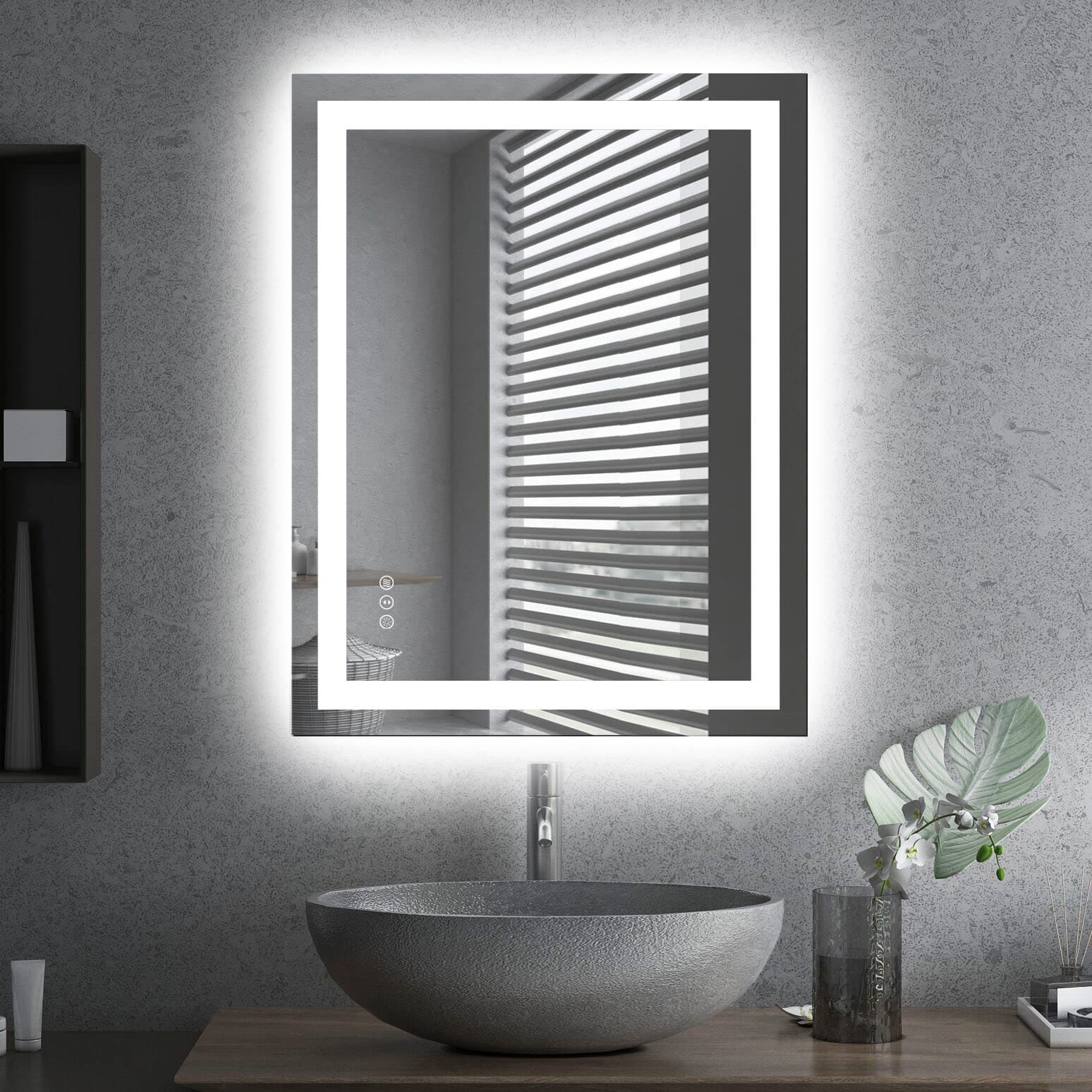 AOIZGMY  LED Bathroom Mirror 28 x 36 Inch Front and Back Light Dimmable Wall Mirror Anti Fog Shatter Proof Memory Three Color Double LED Vanity