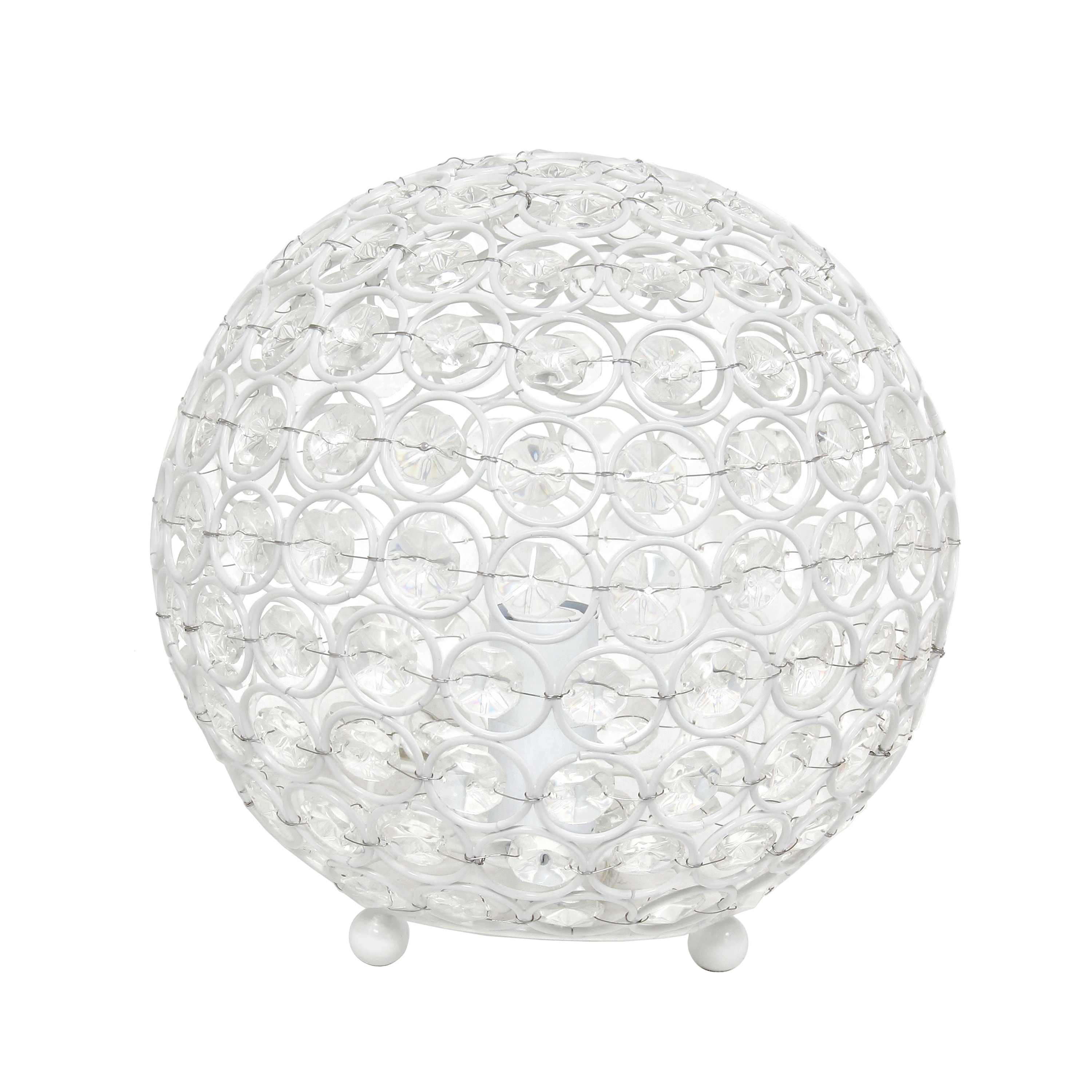 Elegant Designs LT1026-WHT Elipse Crystal 8-in White Table Lamp with Crystal Shade