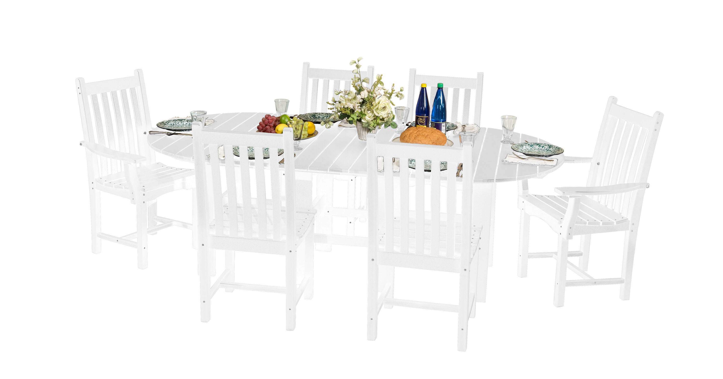 Wildridge Classic 44 X 84 7 Piece White Patio Dining Set Plastic Oval Table With 6 Stationary 