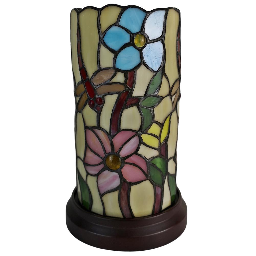 Tiffany Style 10" Stained Glass Floral Dragonfly Lamp