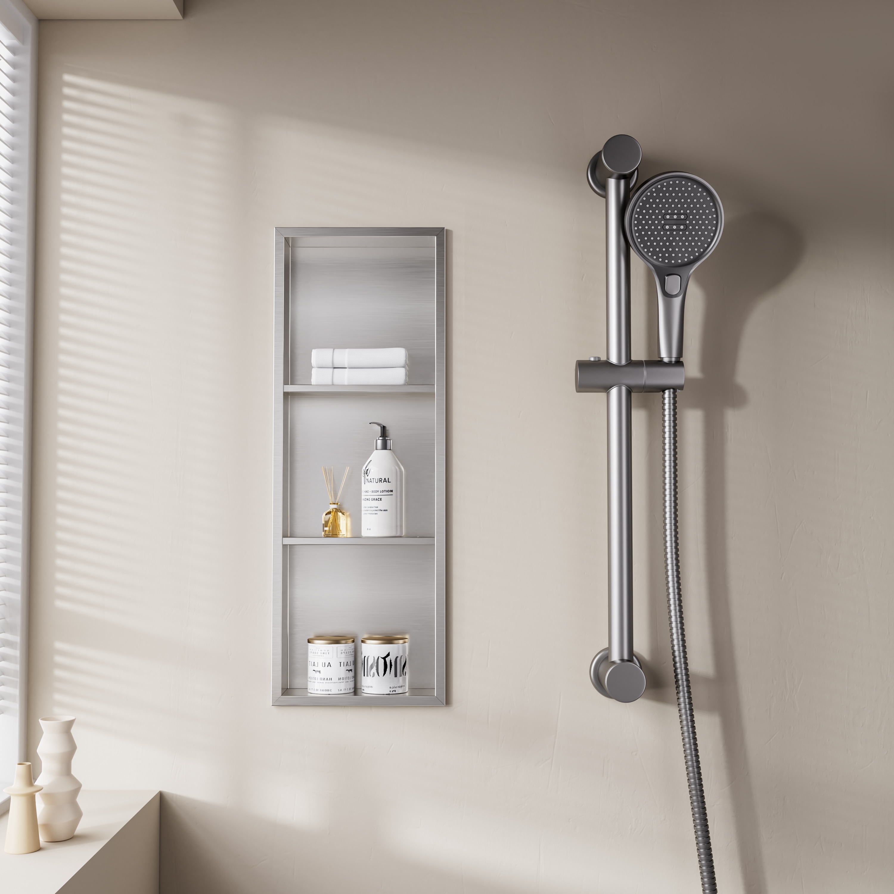 Yuaris 12 in. W x 36 in. H x 4 in. D Waterproof Stainless Steel  Recessed Shower Niche Storage Shelf in Brushed Nickel