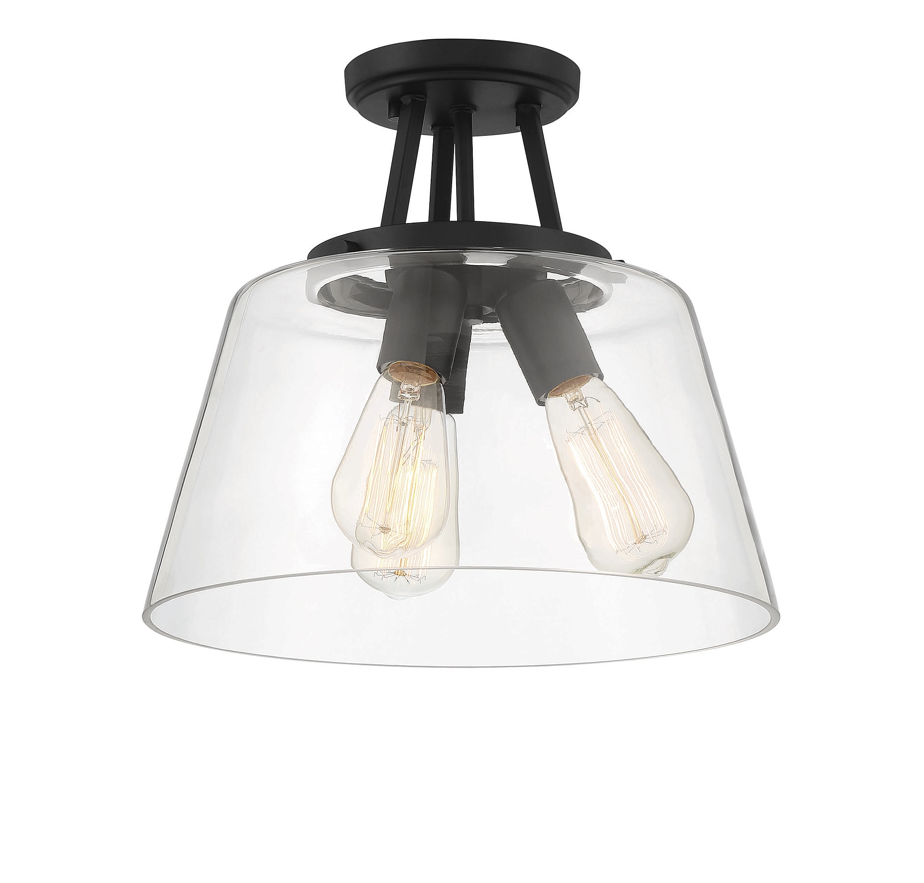 Calhoun Matte Black and Clear Glass 3-Light Semi-Flush Mount