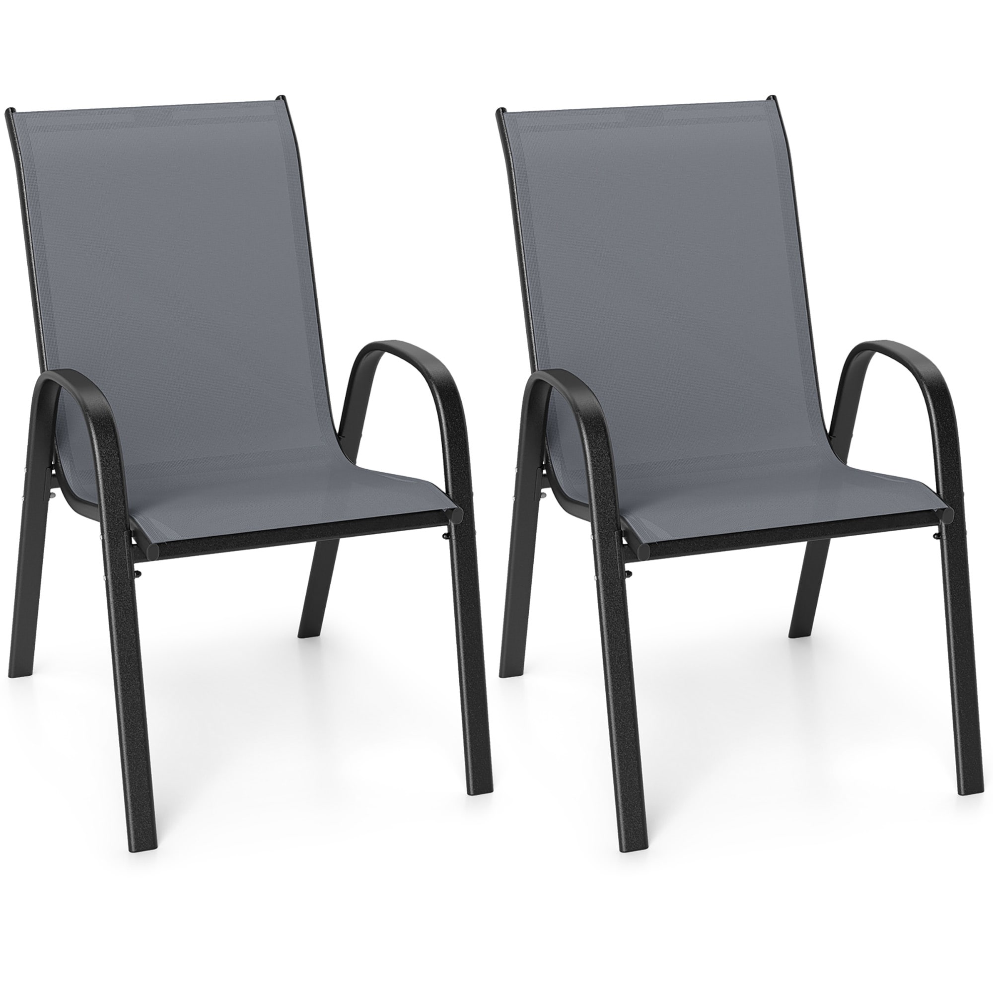 Costway - Set of 2 Contemporary/Modern Polyester Dining arm chair ( Metal Frame )
