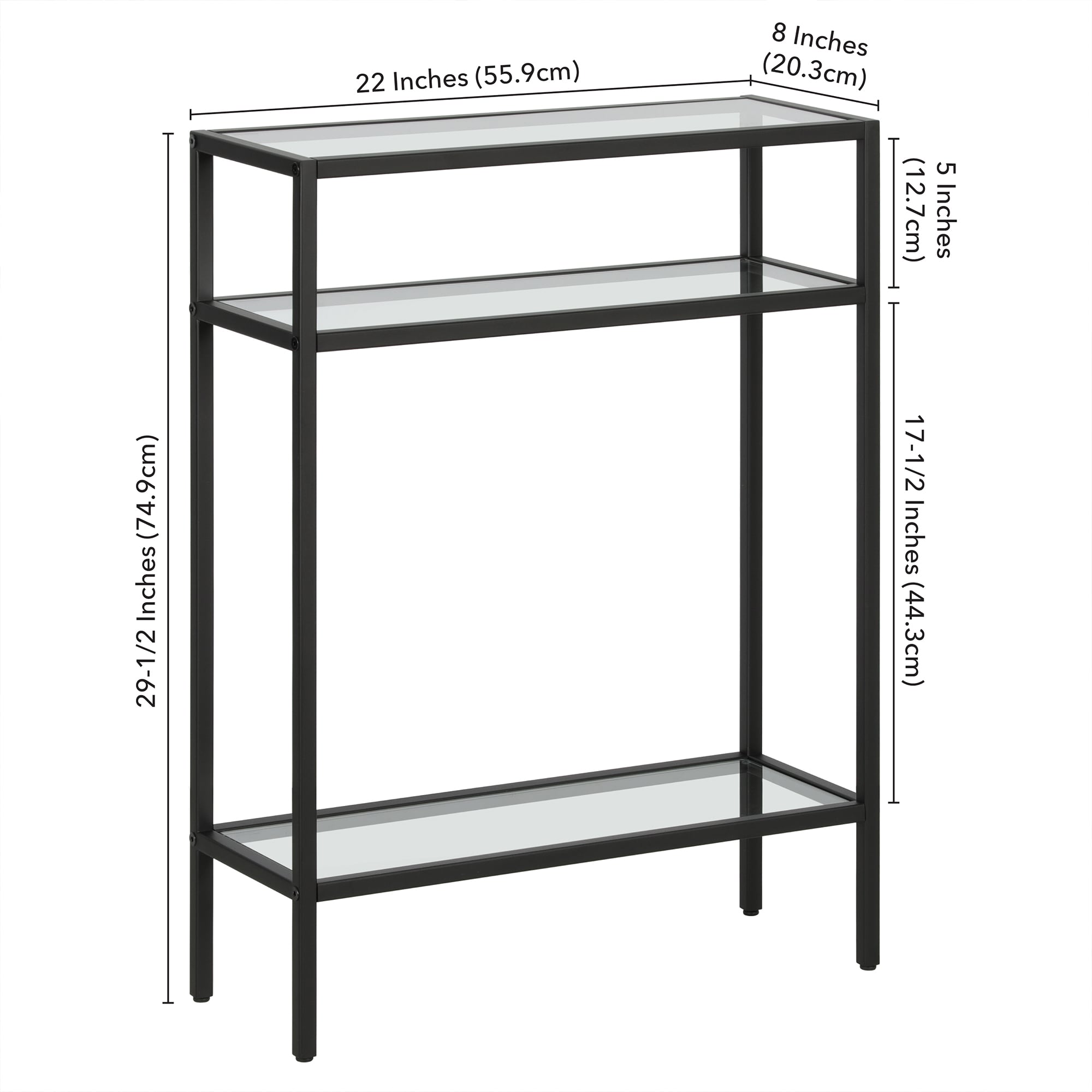 Blackened Bronze Glass Console Table with Storage, 29.5" Height