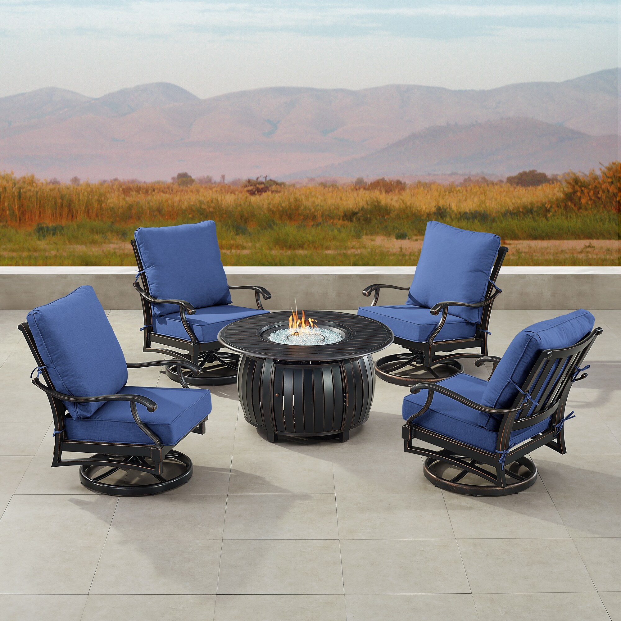 Oakland Living SHAO4CHITALYBLCUIBA 15-Piece Patio Conversation Set with Blue Cushions