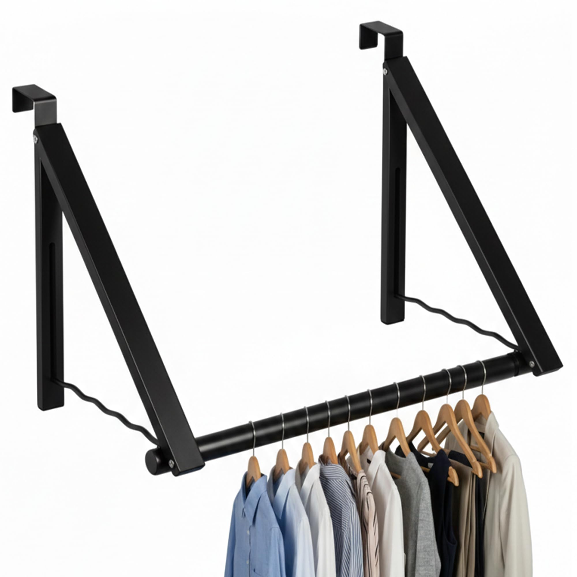 HoldN’ Storage Over The Door Clothes Foldable Hanger Rack to Add Extra Closet Space in Bedroom Bathroom and Laundry Room Holds 35 LBs - Black #2020012