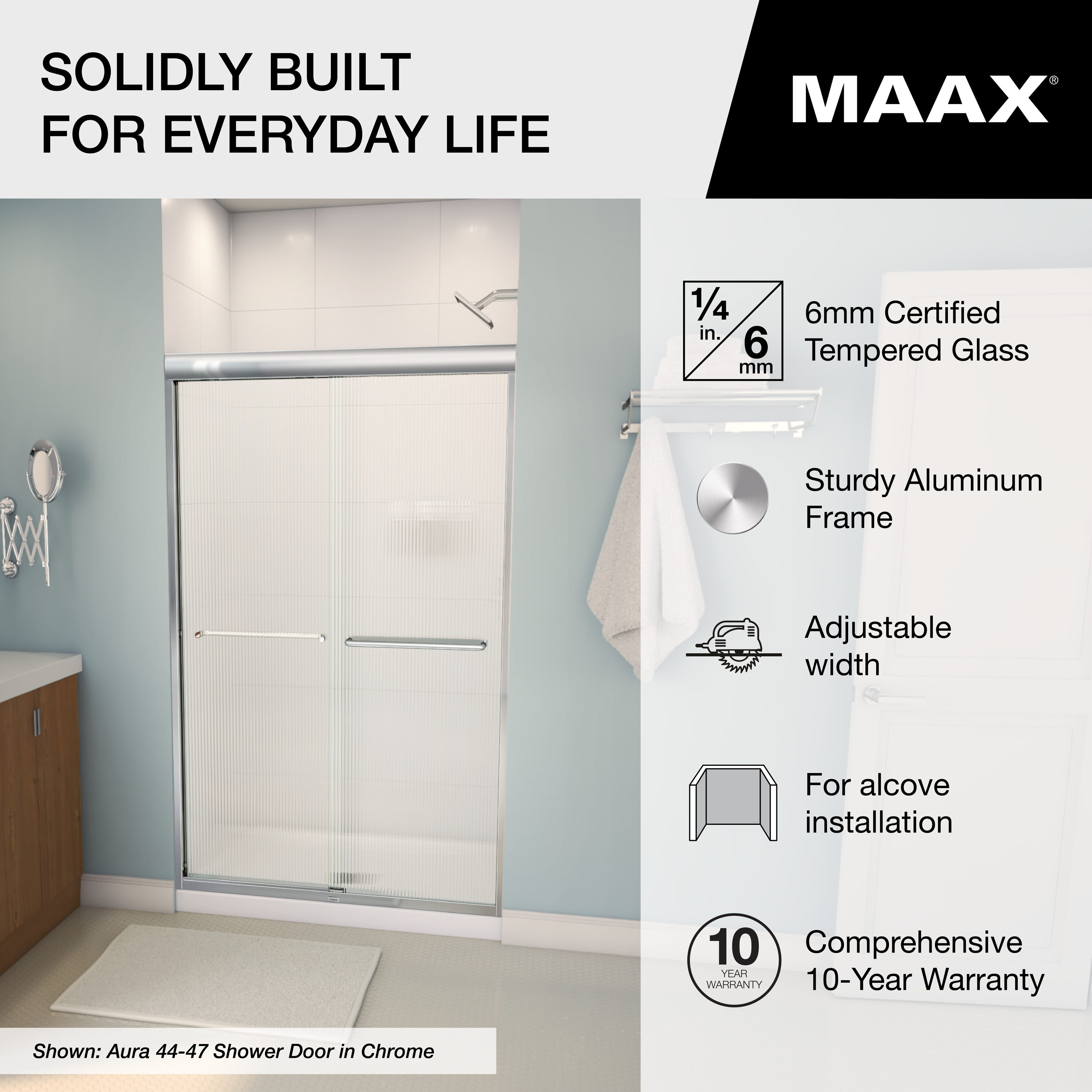 MAAX Aura Brushed Nickel 55-in to 59-in W x 71-in H Semi-frameless