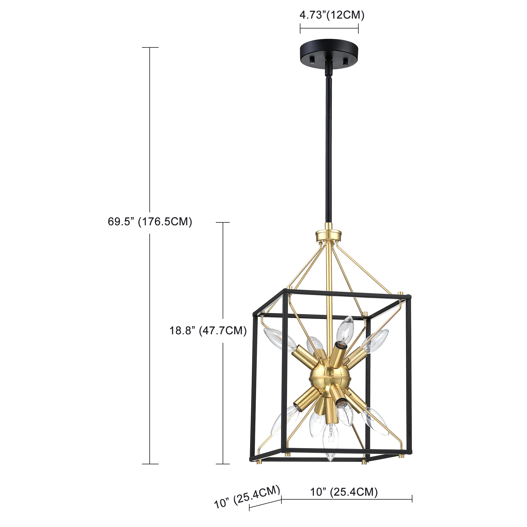 10" Matte Black and Gold Modern Rectangle Lantern Pendant Light