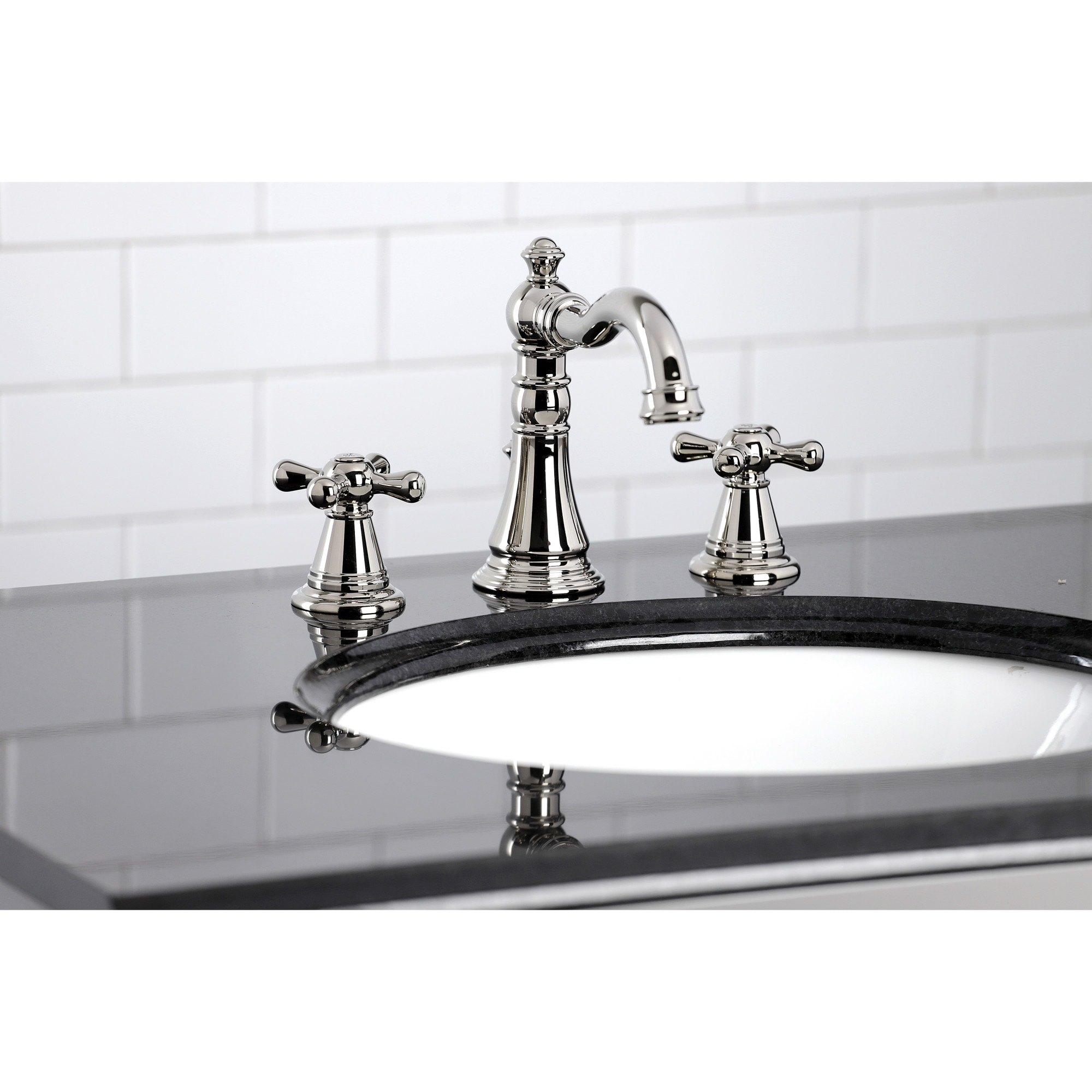 Kingston Brass WLFSC1979AAX American Classic Polished nickel Widespread 2-handle Low-arc Residential Handle Bathroom Sink Faucet with Drain