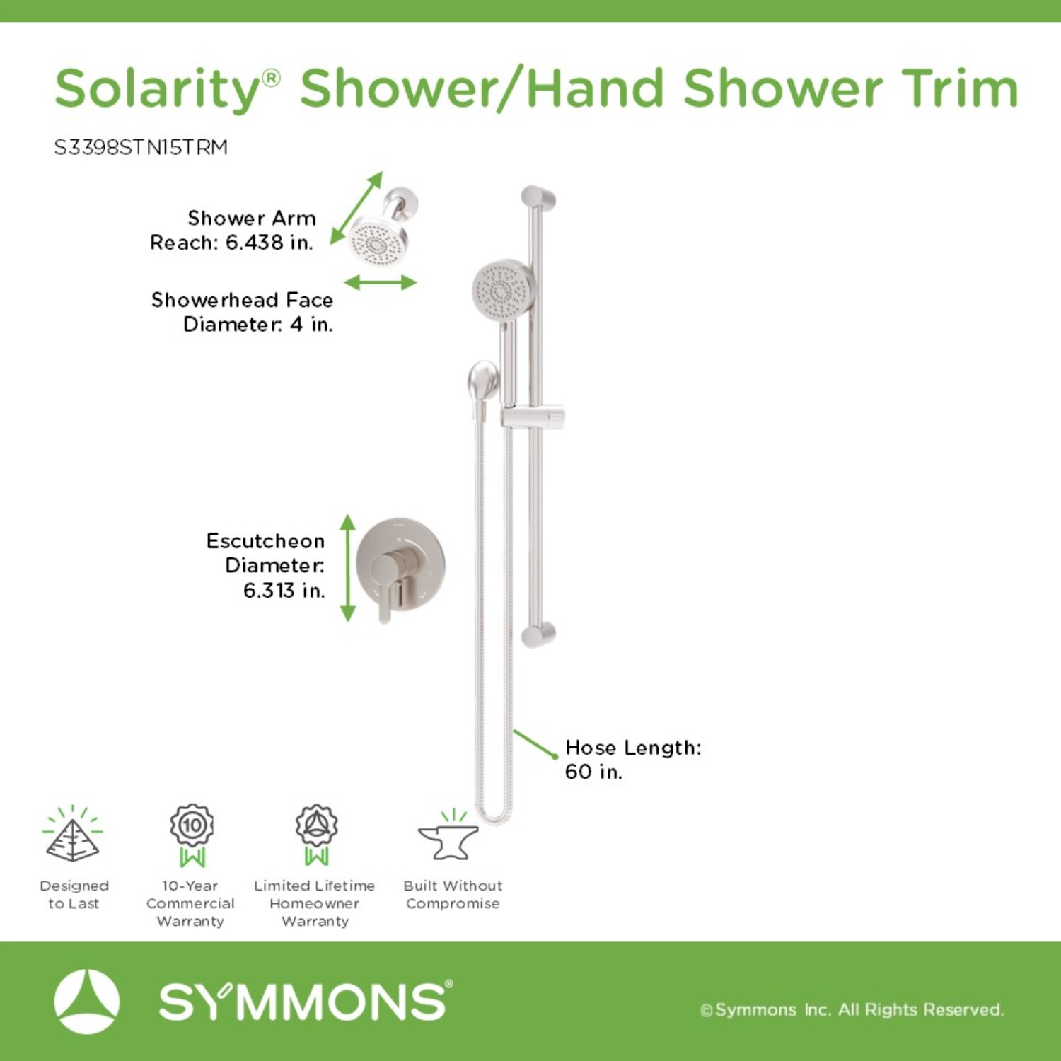 Symmons S3398STN15TRM Showerhead-Bar-Panels - View #2