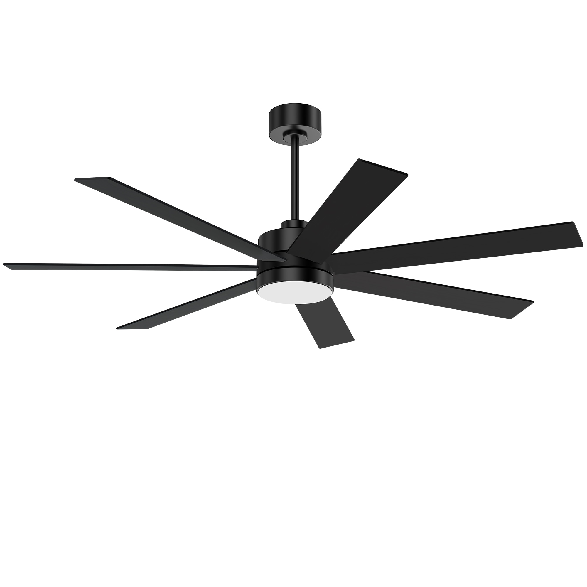 WindPhoto 62-in Matte Black with Black and Rich Walnut Reversible Blades Dimmable Integrated LED Indoor Downrod Modern Ceiling Fan with Light and Remote Control Included 7-Blade