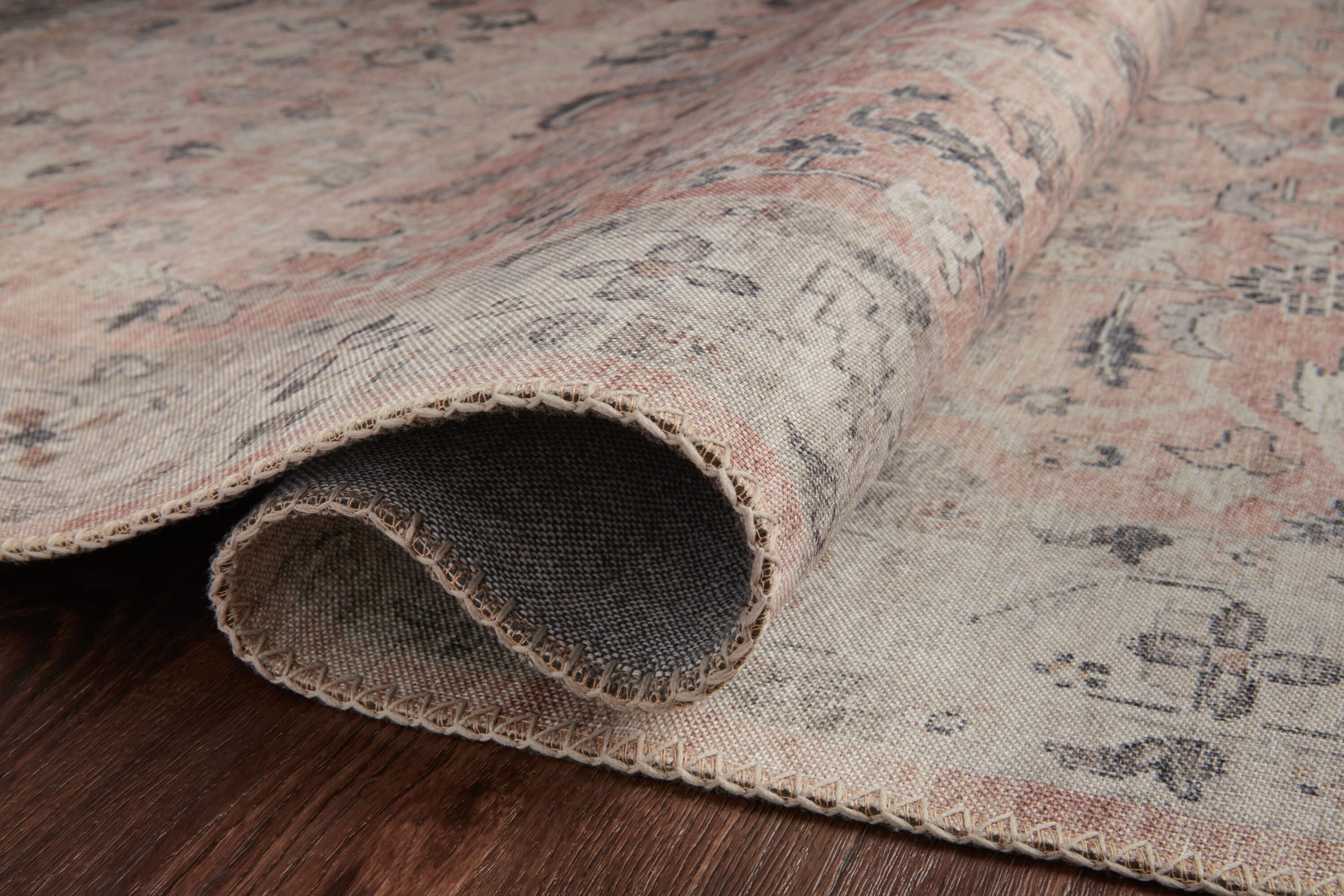 Ivory and Blush Oriental Synthetic 4' x 6' Reversible Rug