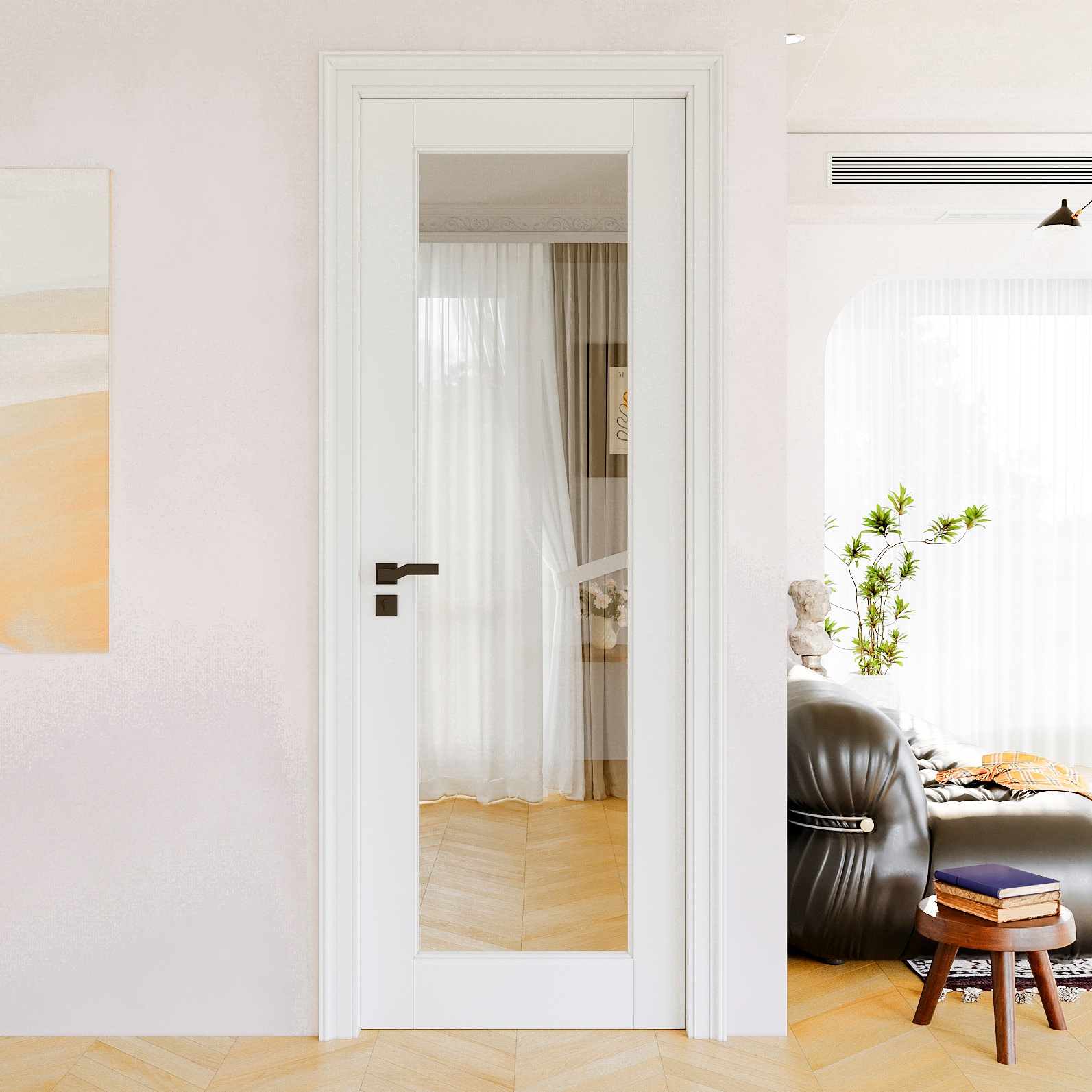 JUJUBON IN-SLABC1-28 Traditional  28-in x 80-in White 1-panel Clear glass Smooth Solid core Prefinished MDF Slab Door